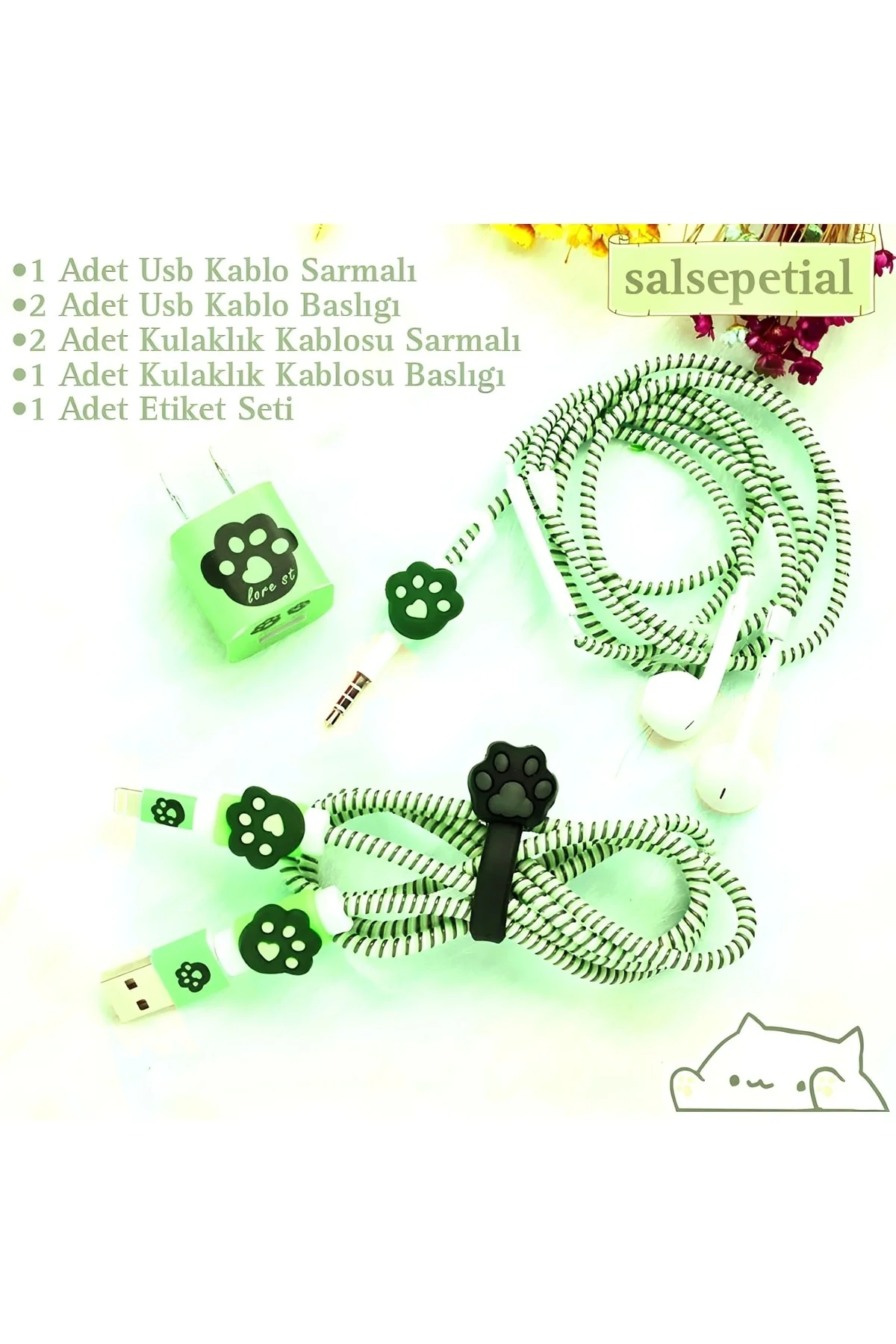 Kedi Figürlü Kablo Koruyucu Set