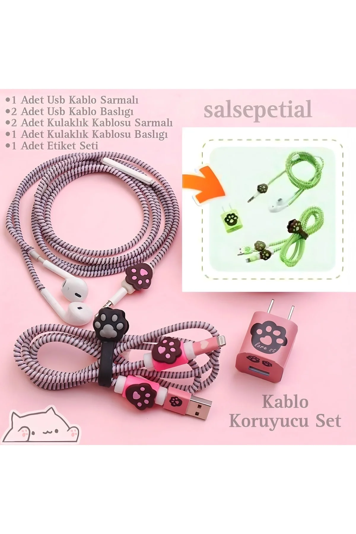 Kedi Figürlü Kablo Koruyucu Set
