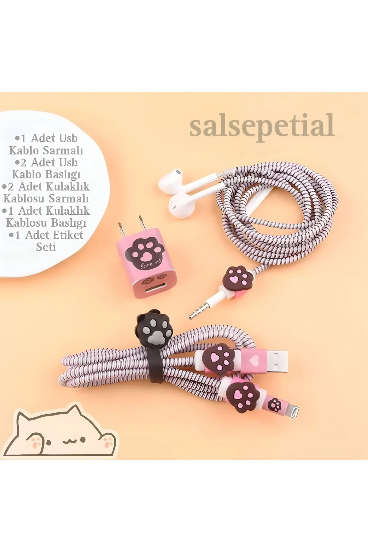 Kedi Figürlü Kablo Koruyucu Set