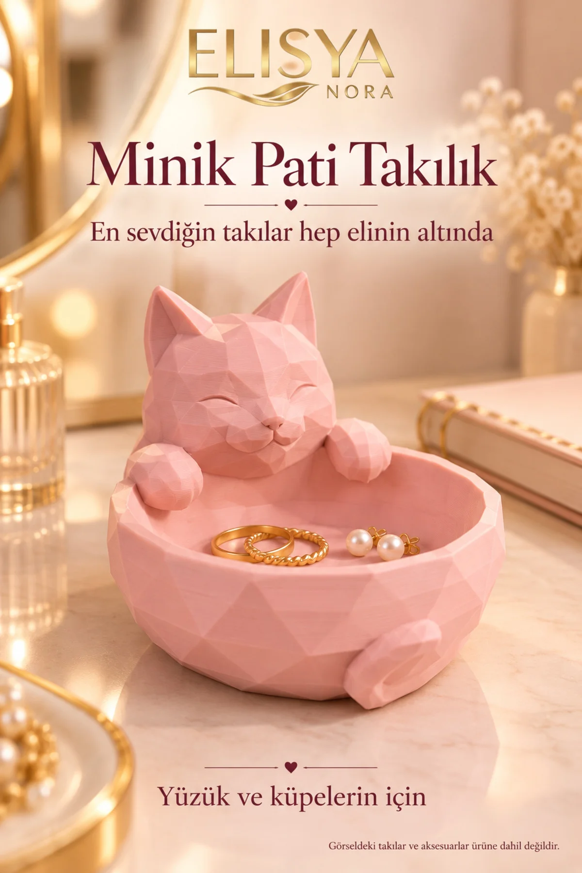 Kedi Figürlü Takılık Geometrik Yüzük Küpe Tabağı Takı Düzenleyici Kedi Figürlü Takılık Geometrik Yüzük Küpe Tabağı Takı Düzenleyici - Görsel 3