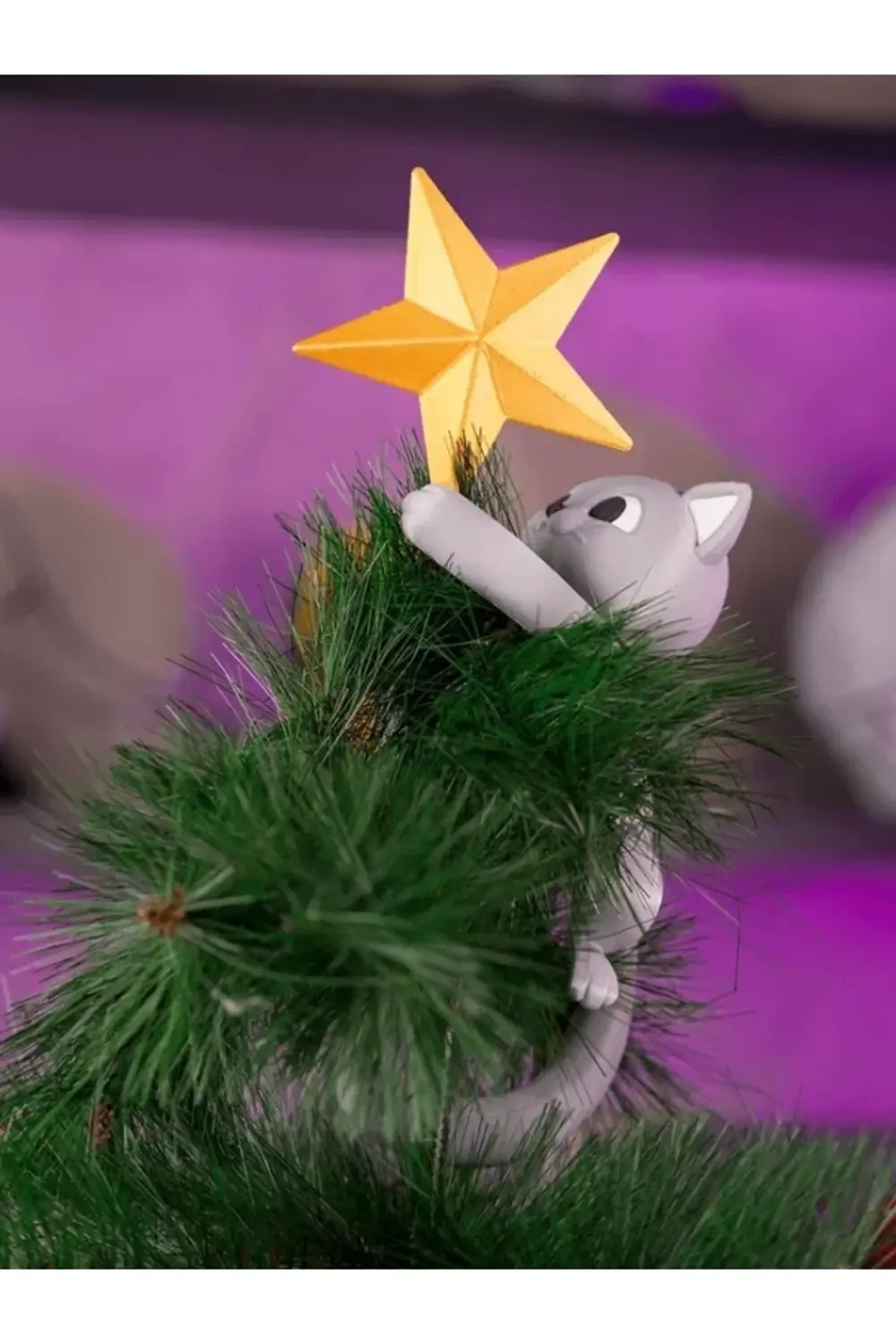 Kedi Figürlü Yılbaşı Ağacı Tepe Süsü 27 cm - Büyük Boy Dekoratif