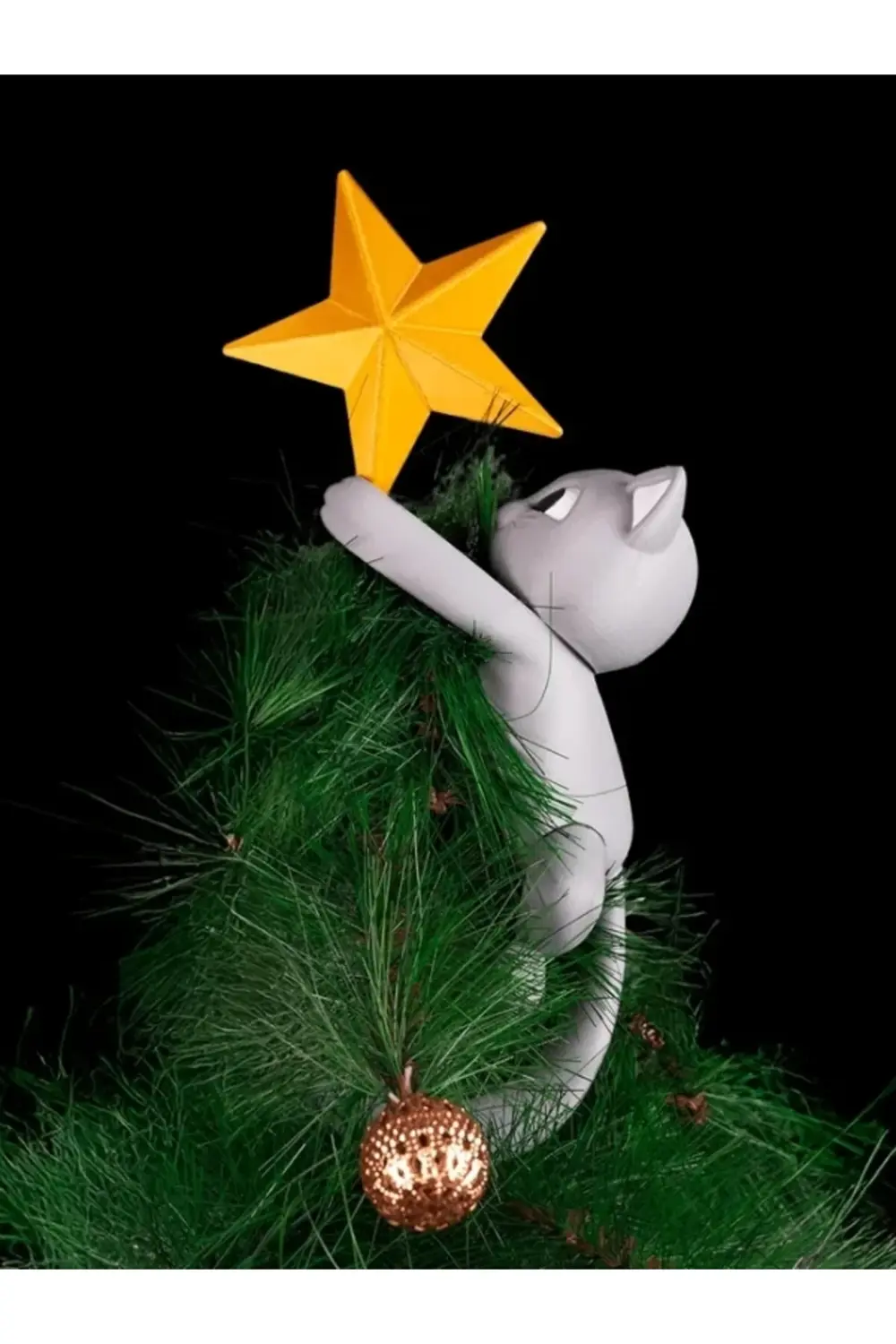 Kedi Figürlü Yılbaşı Ağacı Tepe Süsü 27 cm - Büyük Boy Dekoratif