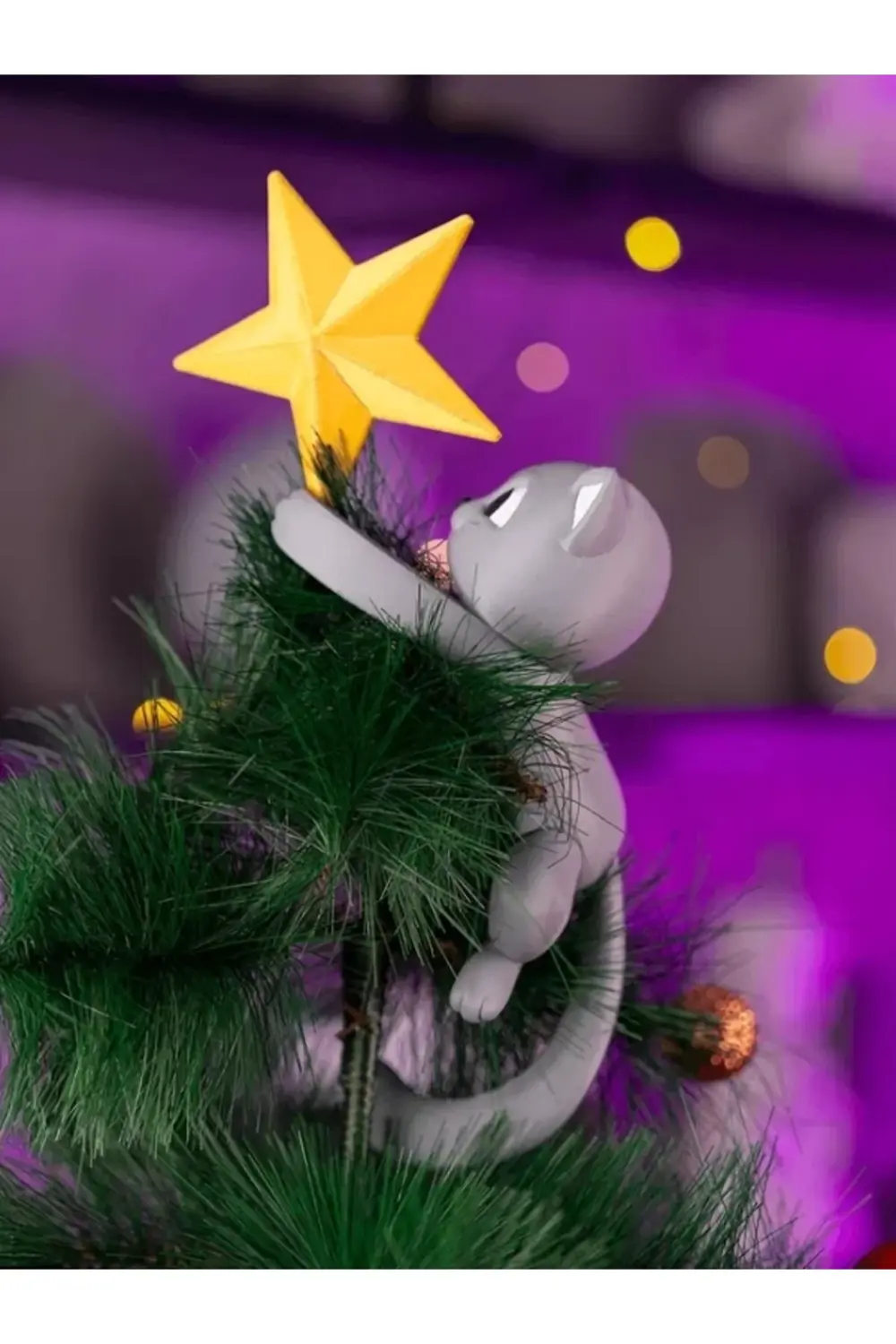 Kedi Figürlü Yılbaşı Ağacı Tepe Süsü 27 cm - Büyük Boy Dekoratif