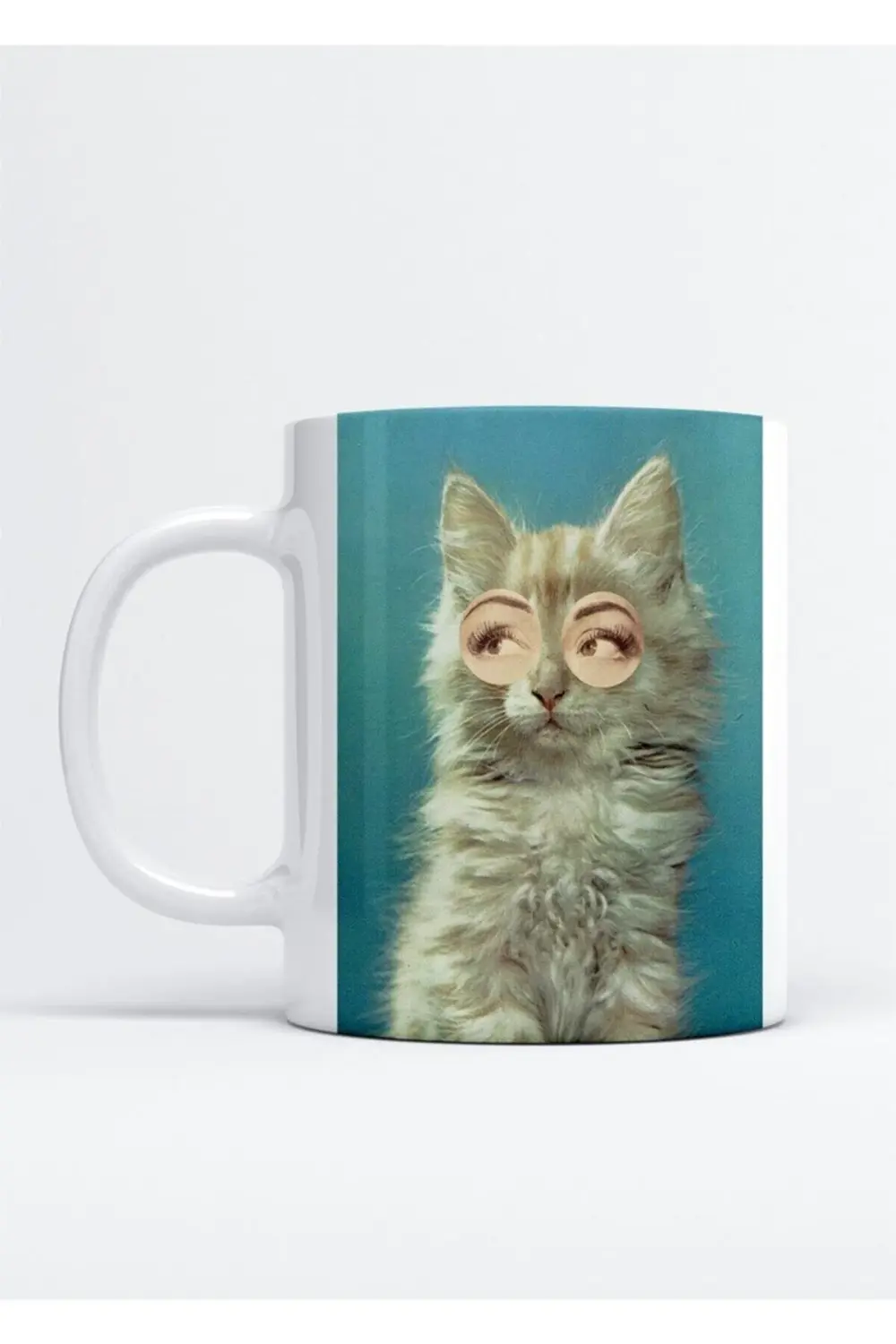 Kedi Kadın Gözü Baskılı Porselen Kupa Bardak