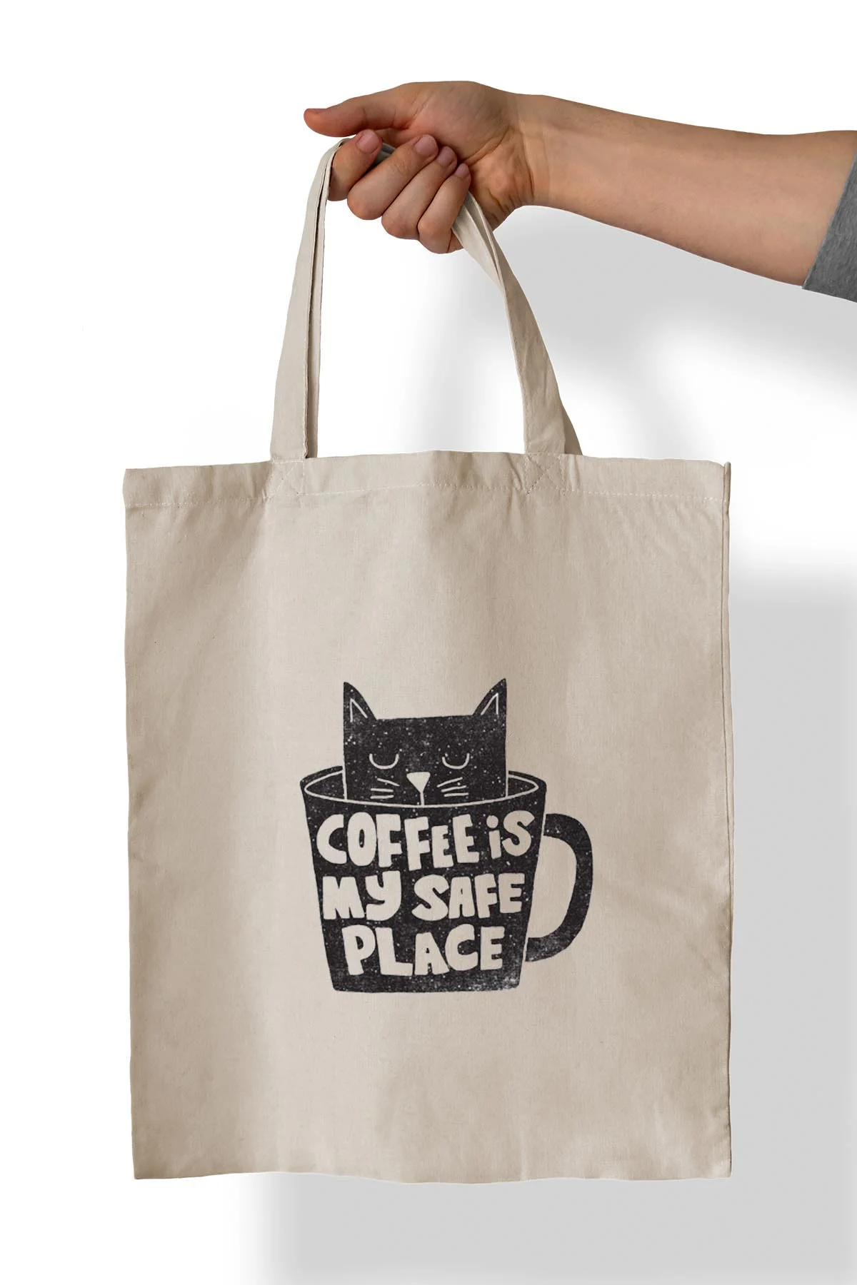Kedi Kahve Baskılı %100 Pamuk 35x38 cm Bez Çanta
