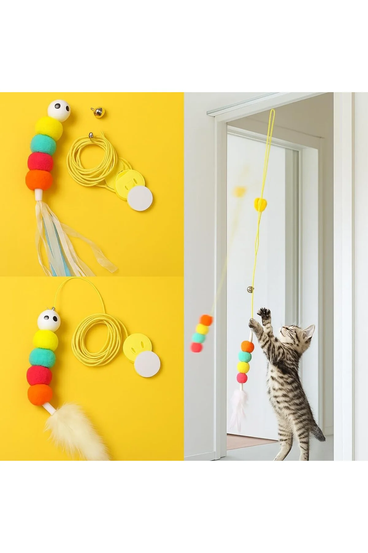 Kedi Kapı Oyuncağı 2’li Set – Yaylı İpli & Tüylü Interaktif Kedi 
