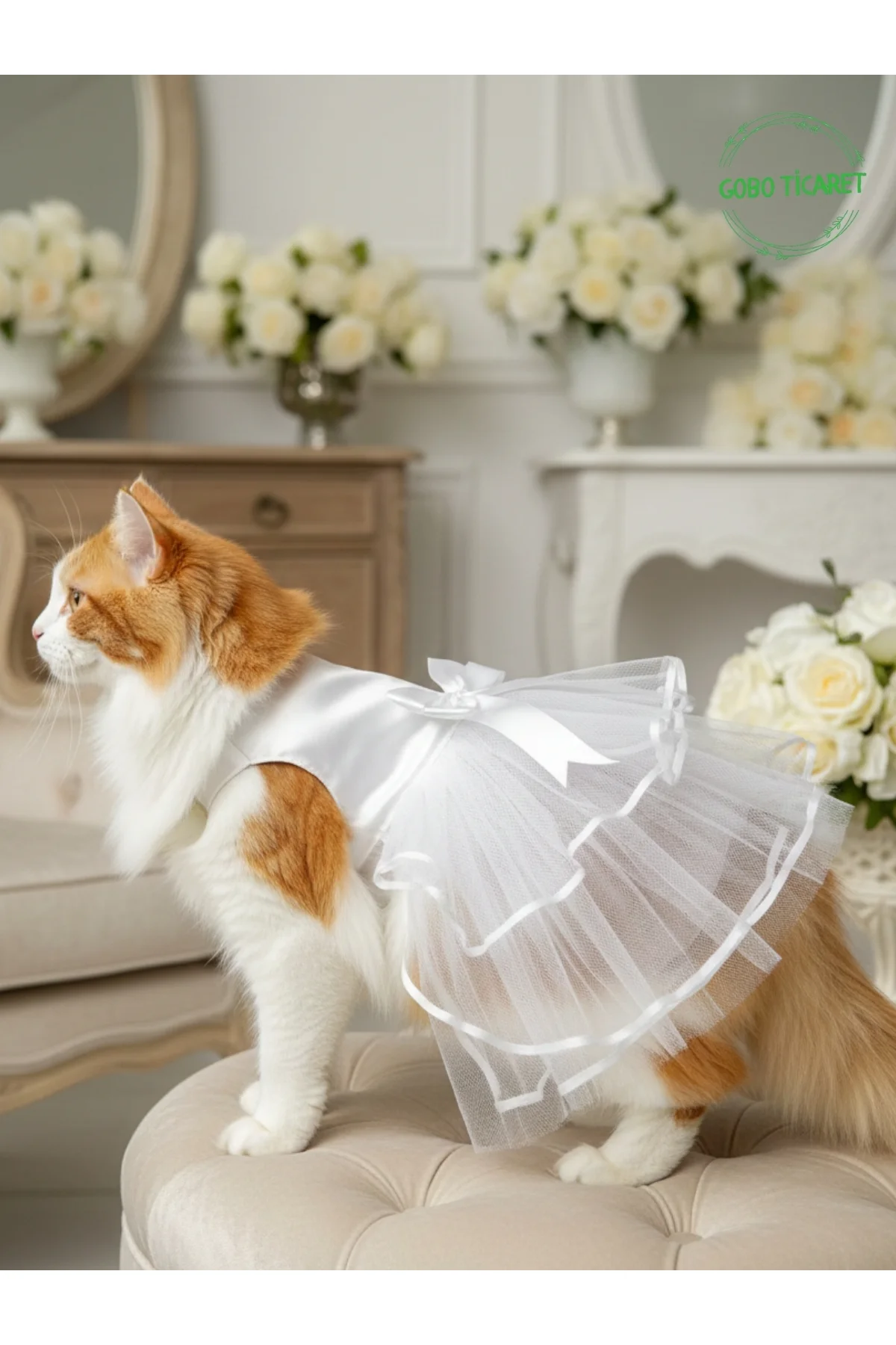 Kedi Köpek için Şık Tasarım Gelinlik & Doğum Günü Abiyesi Parti Kıyafeti Elbisesi XLarge/XL/Beden 4