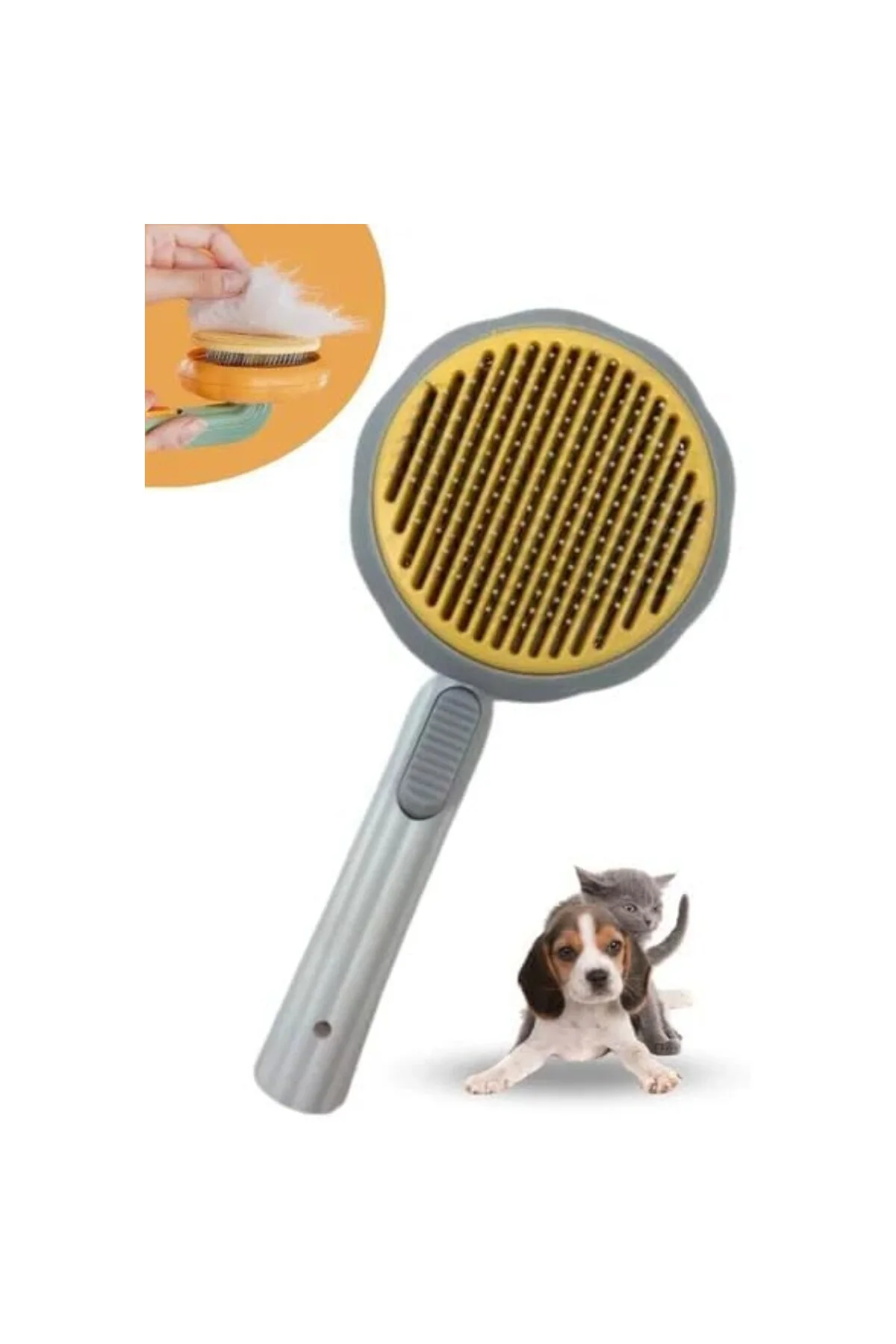 Kedi Köpek Otomatik Temizlenen Tuşlu Tüy Toplayıcı Tarak Basmalı 