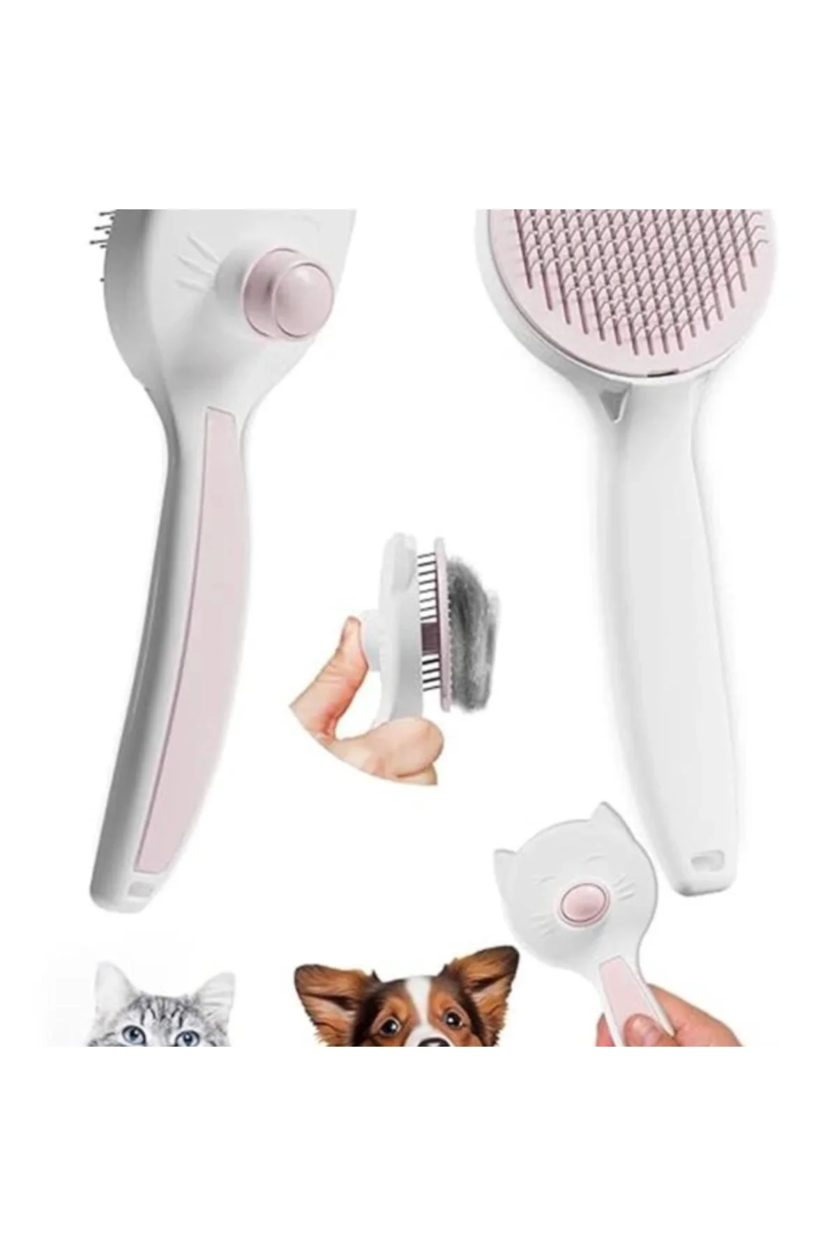 Kedi Köpek Otomatik Temizlenen Tuşlu Tüy Toplayıcı Tarak Basmalı Kedi Köpek Fırçası Evcil