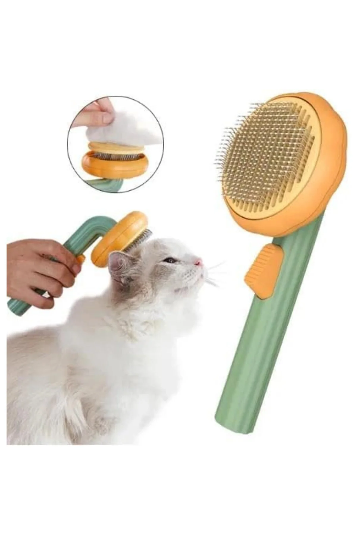Kedi Köpek Otomatik Temizlenen Tuşlu Tüy Toplayıcı Tarak Basmalı 