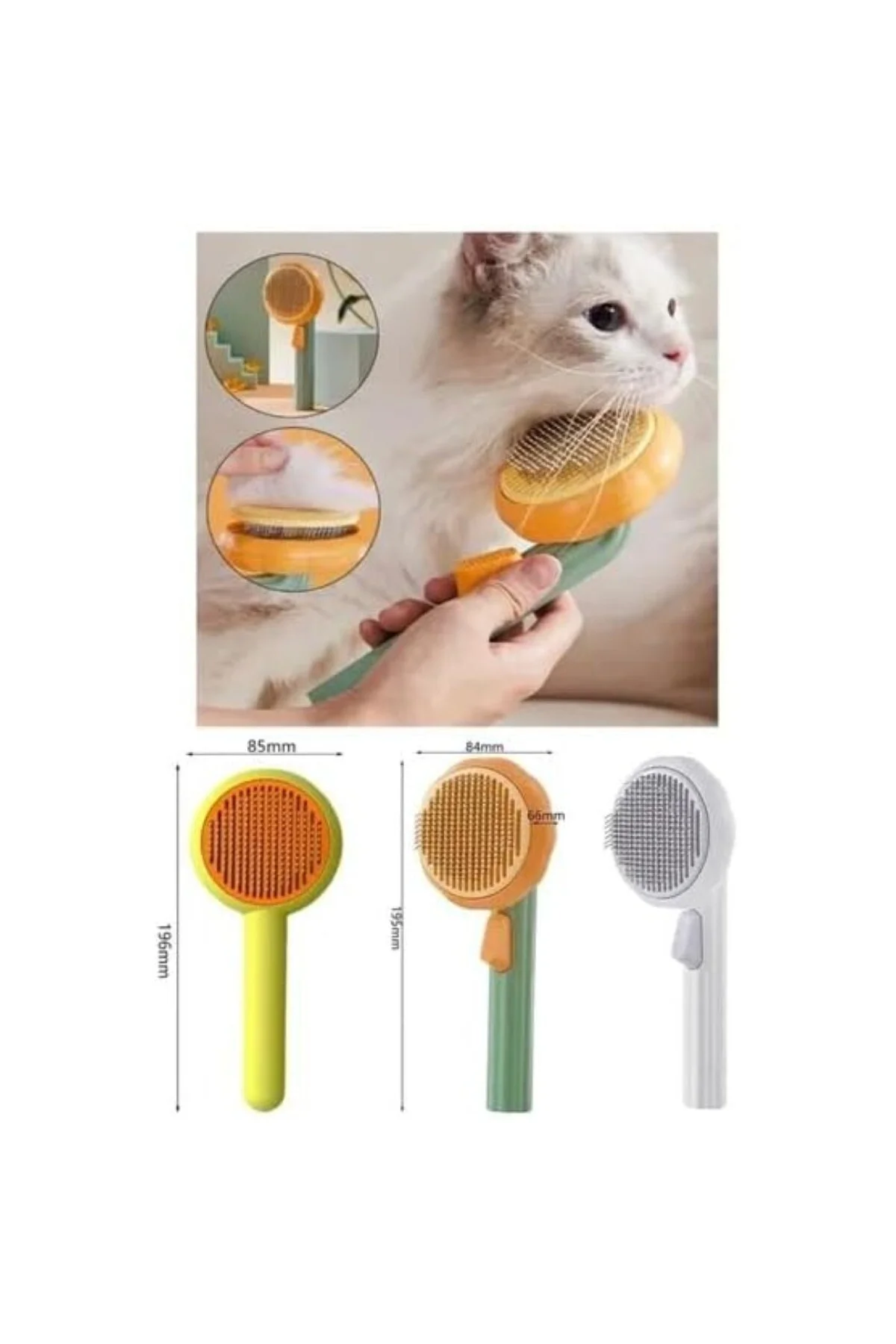 Kedi Köpek Otomatik Temizlenen Tuşlu Tüy Toplayıcı Tarak Basmalı 