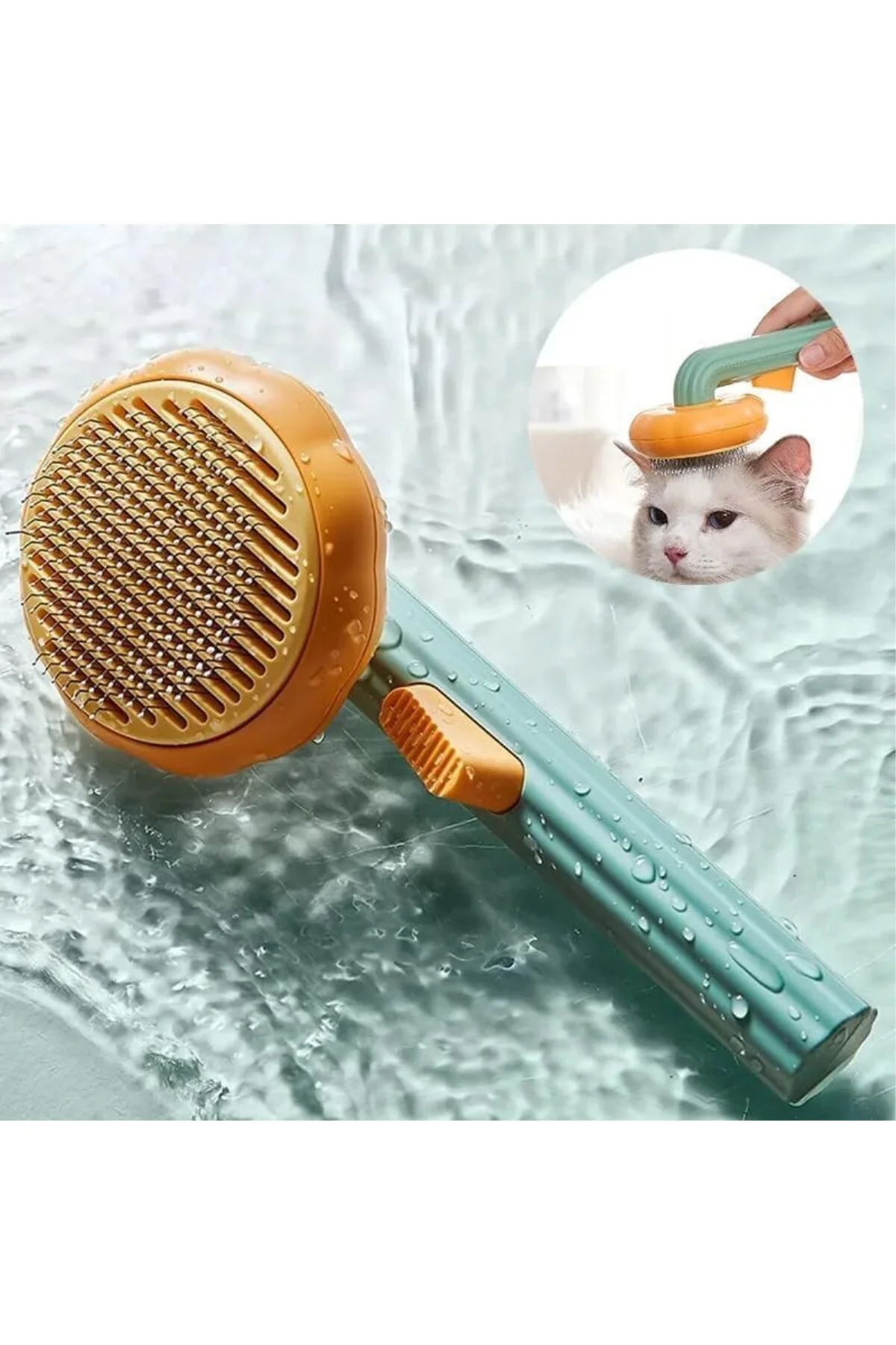 Kedi Köpek Otomatik Temizlenen Tuşlu Tüy Toplayıcı Tarak Basmalı 