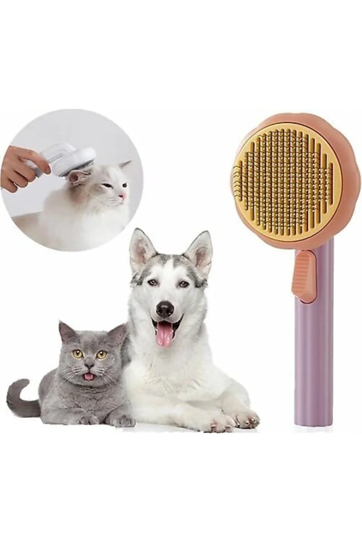 Kedi Köpek Otomatik Temizlenen Tuşlu Tüy Toplayıcı Tarak Basmalı 