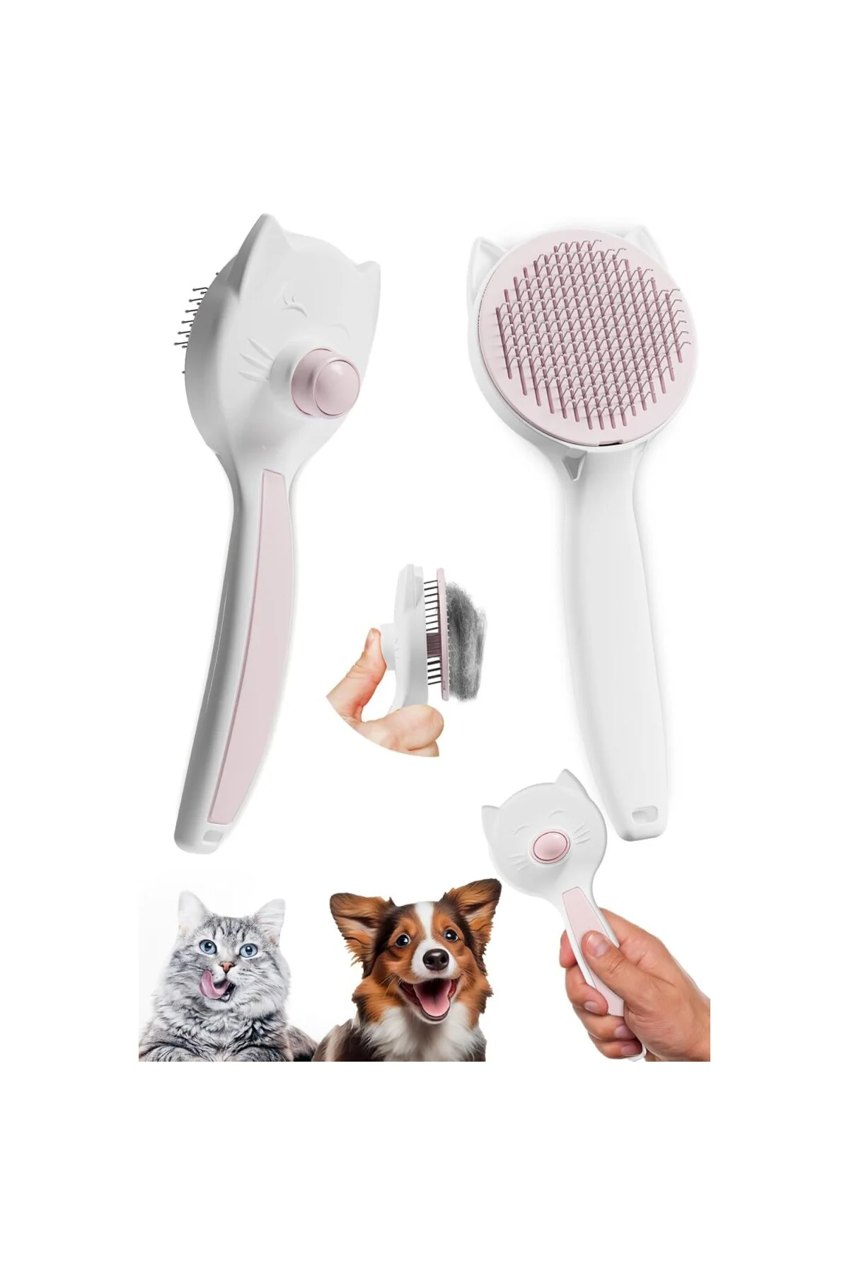 Kedi Köpek Otomatik Temizlenen Tuşlu Tüy Toplayıcı Tarak Basmalı Kedi Köpek Fırça