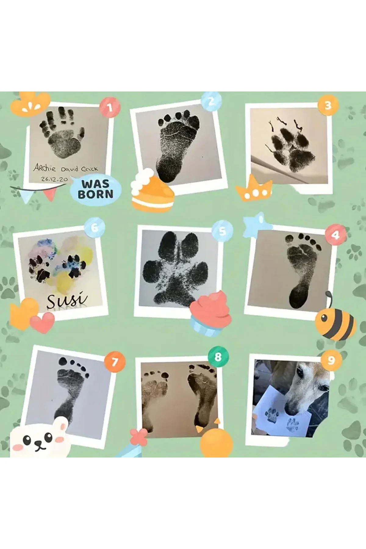 Kedi Köpek Pati İzi Fotoğraf Çerçevesi Seti