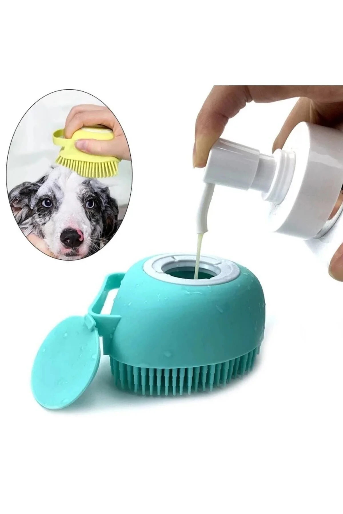 Kedi Köpek Şampuan Hazneli Yıkama Fırçası Kedi Köpek Yıkama Fırça