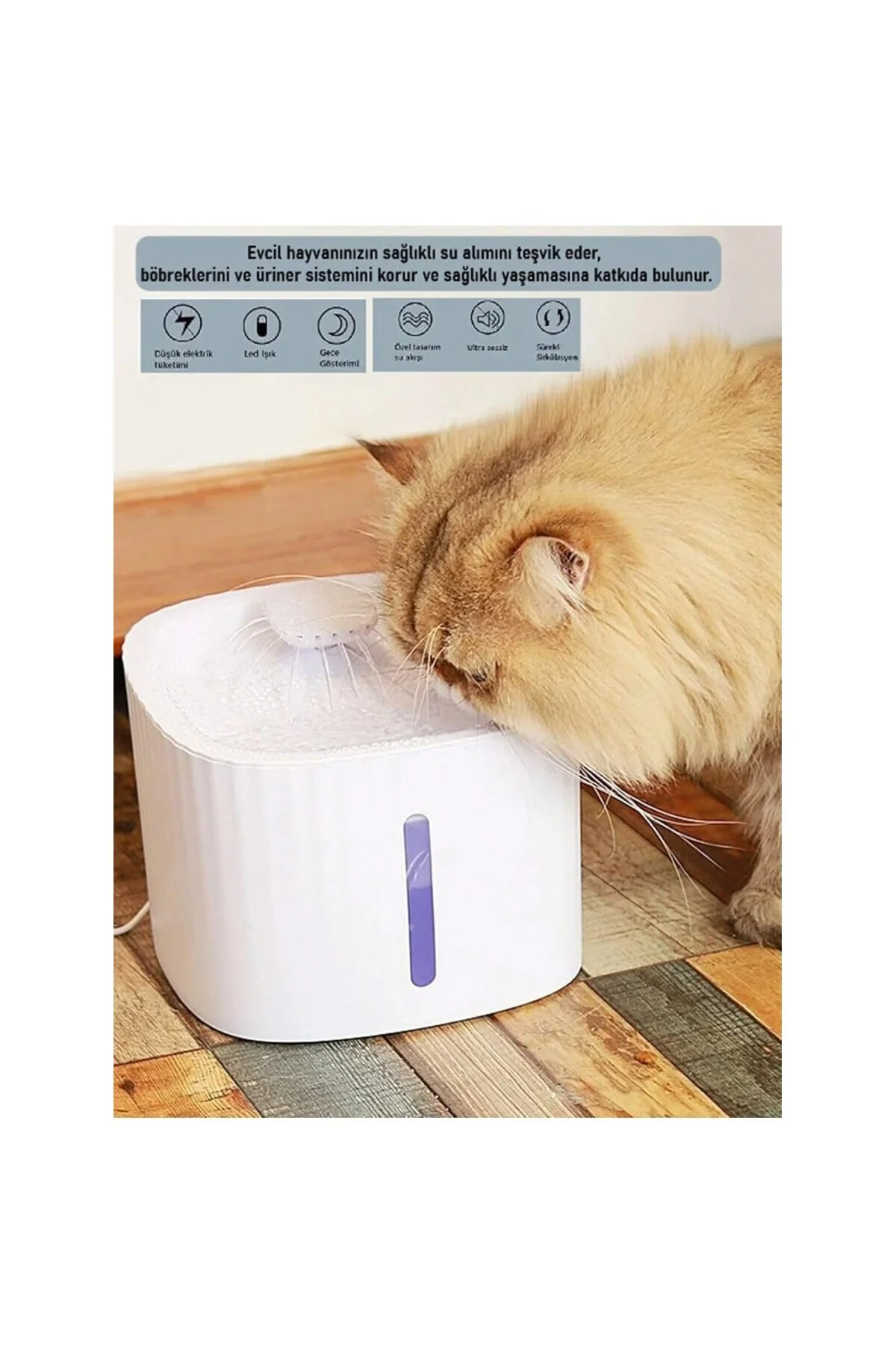 Kedi Köpek Su Pınarı Otomatik Kedi Su Şelalesi, Led Işıklı, 3 Lit