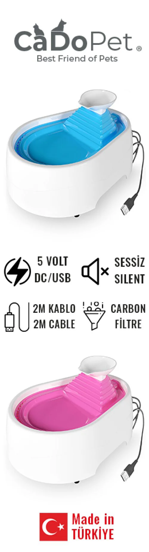 Kedi Köpek Su Pınarı Şe 2 Litre - 5 volt ( usb&amp;#039;li ) Pembe Fiyatı, Yorumları ve Özellikleri