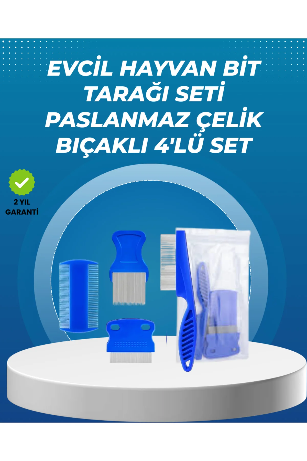 Kedi, Köpek ve Küçük Hayvanlar İçin 4 Parça Ergonomik Tarak Takım