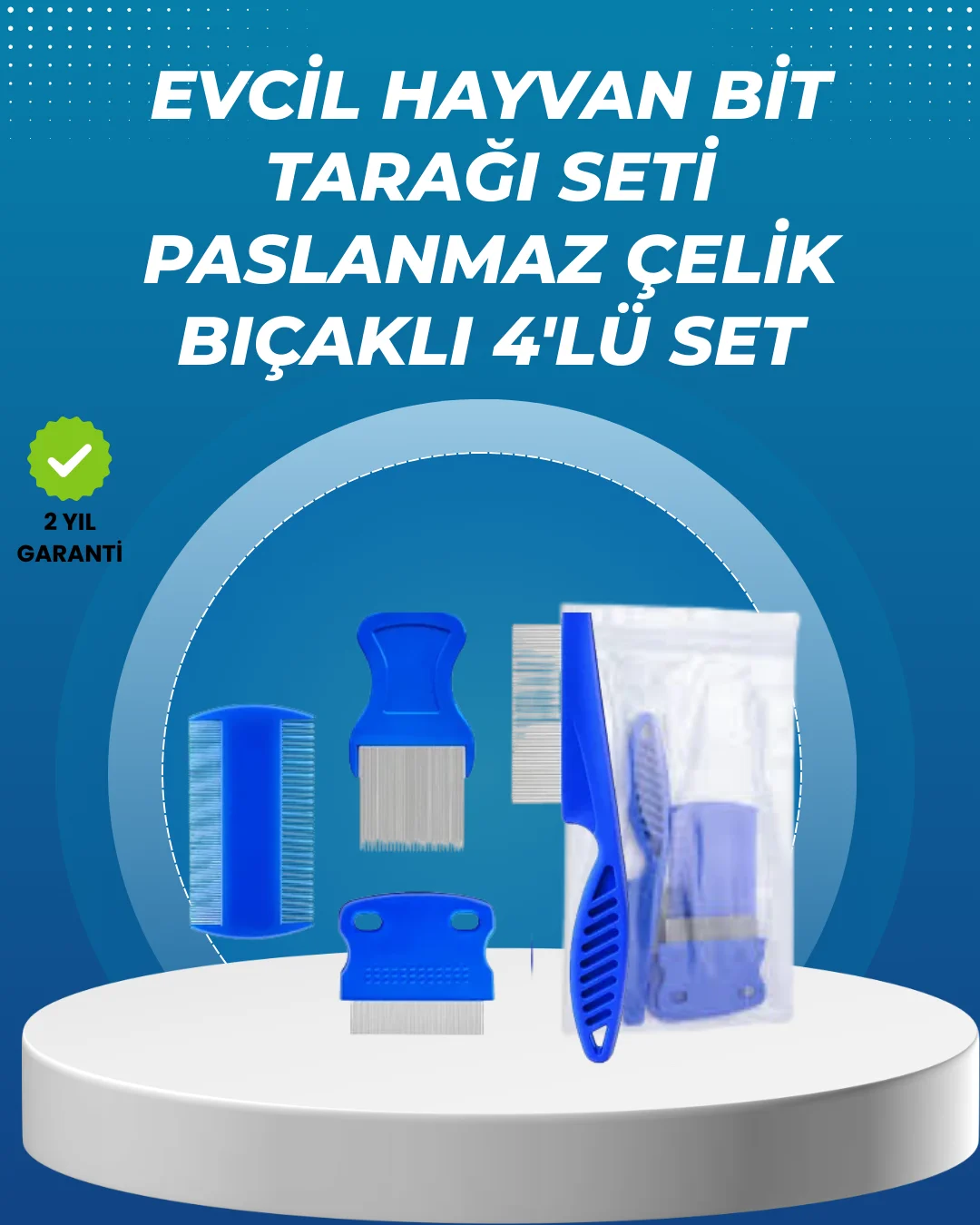 Kedi, Köpek ve Küçük Hayvanlar İçin 4 Parça Ergonomik Tarak Takım