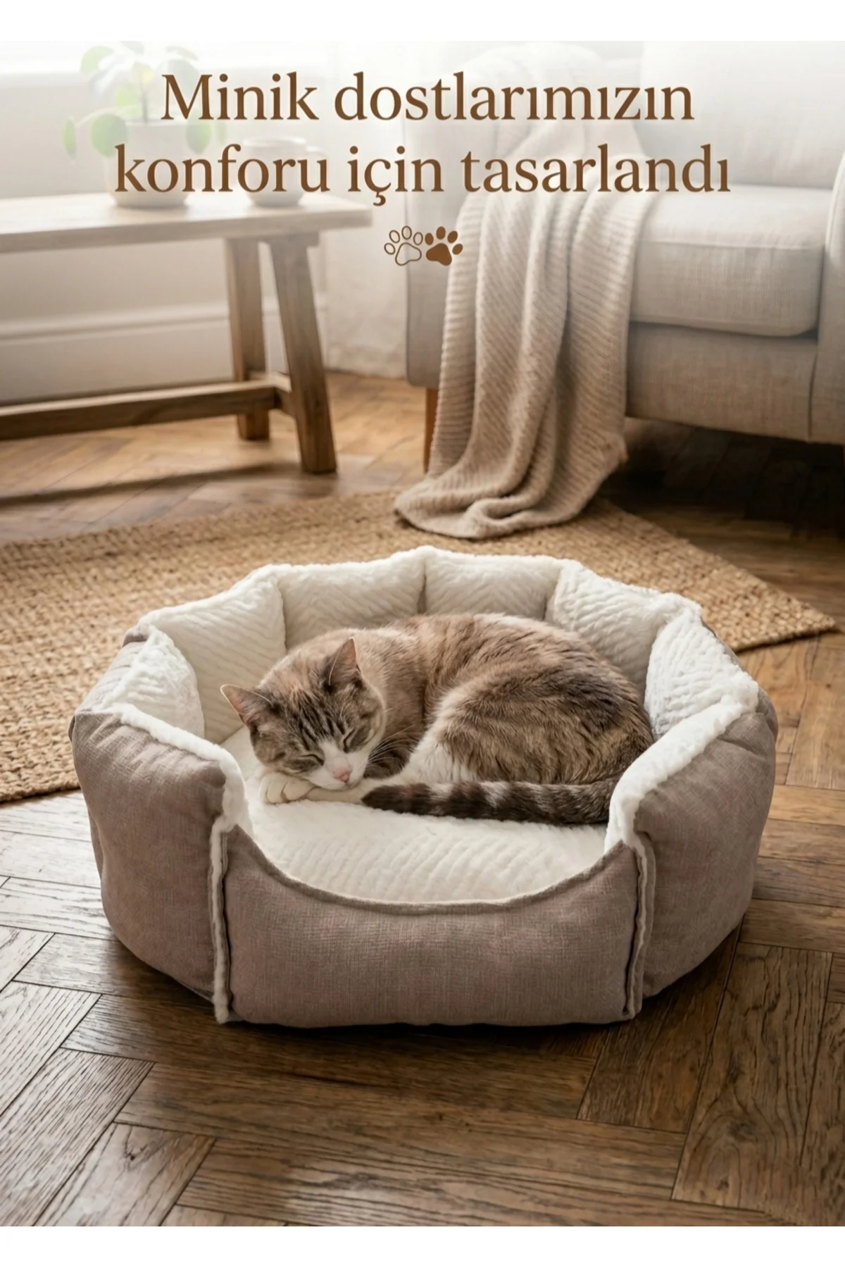 Kedi Köpek Yatağı - 55x55 cm - Çift Taraflı Kedi Köpek Yatağı - P