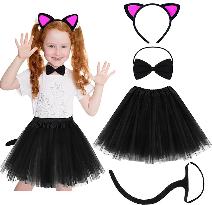Kedi Kulak Taç Etek Kuyruk ve Papyon 4 lü Set Çocuk Pembe Kedi Kulak Taç Etek Kuyruk ve Papyon 4 lü Set Çocuk Pembe