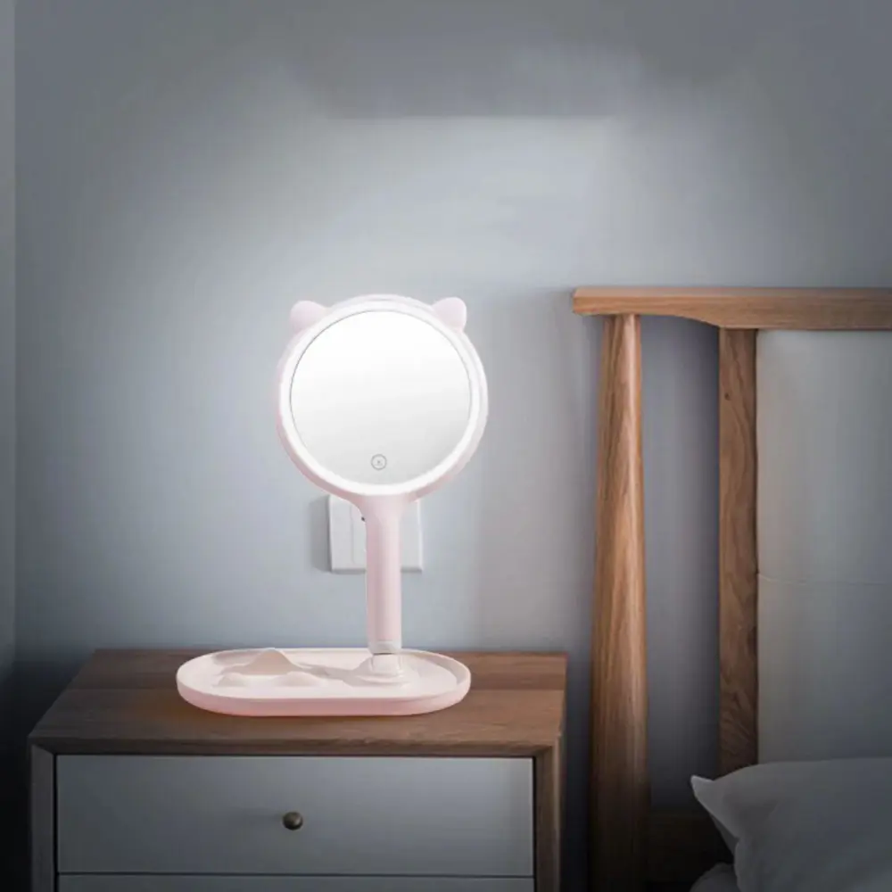 Kedi Kulaklı Telefon Standlı Yuvarlak Dokunmatik Led Ayarlı Masa 