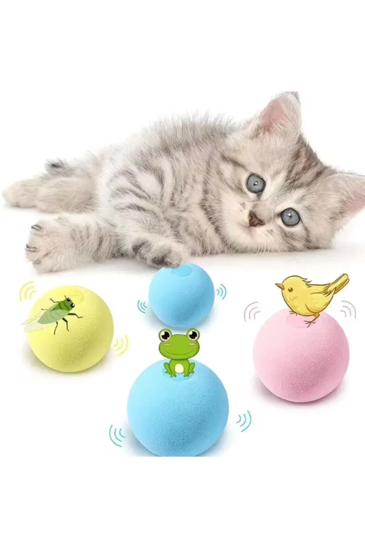 Kedi Otlu 3 Sesli İnteraktif Top Kedi Oyuncağı