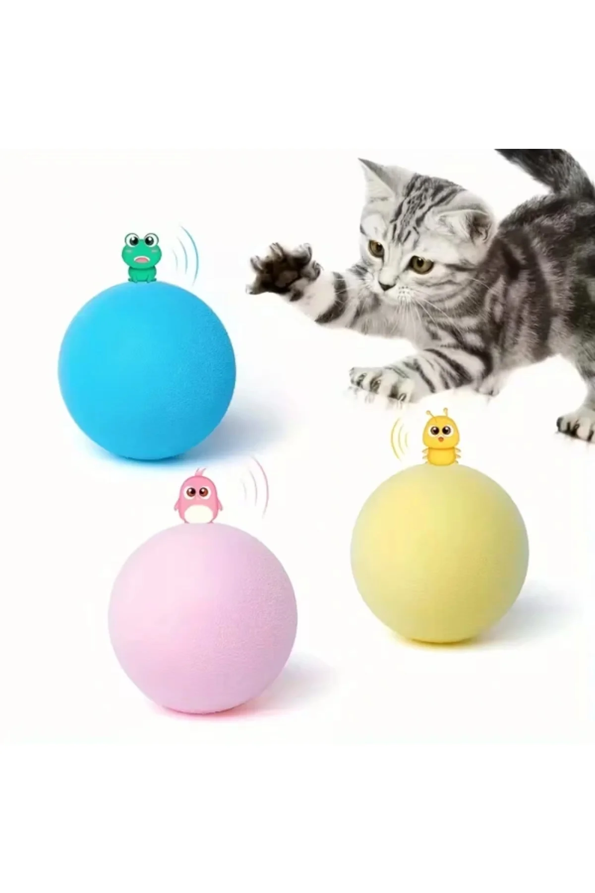 Kedi Otlu 3 Sesli İnteraktif Top Kedi Oyuncağı