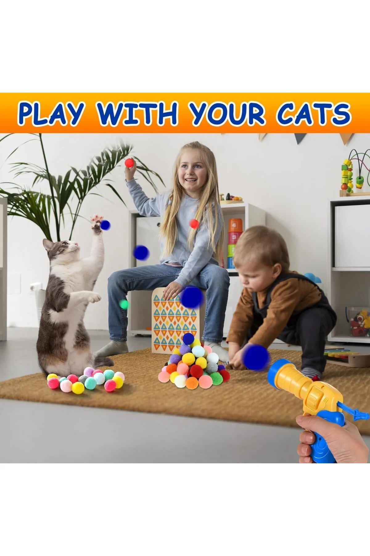 Kedi Oyun Tabancası İnteraktif - Peluş Toplarla Eğlenceli Oyun Za