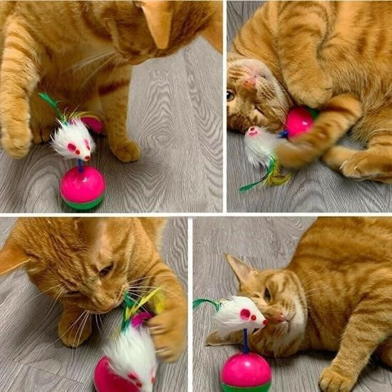 Kedi Oyun Topu Tüylü Fareli Hacı Yatmaz Eğitici Yavru Kedi Fare K