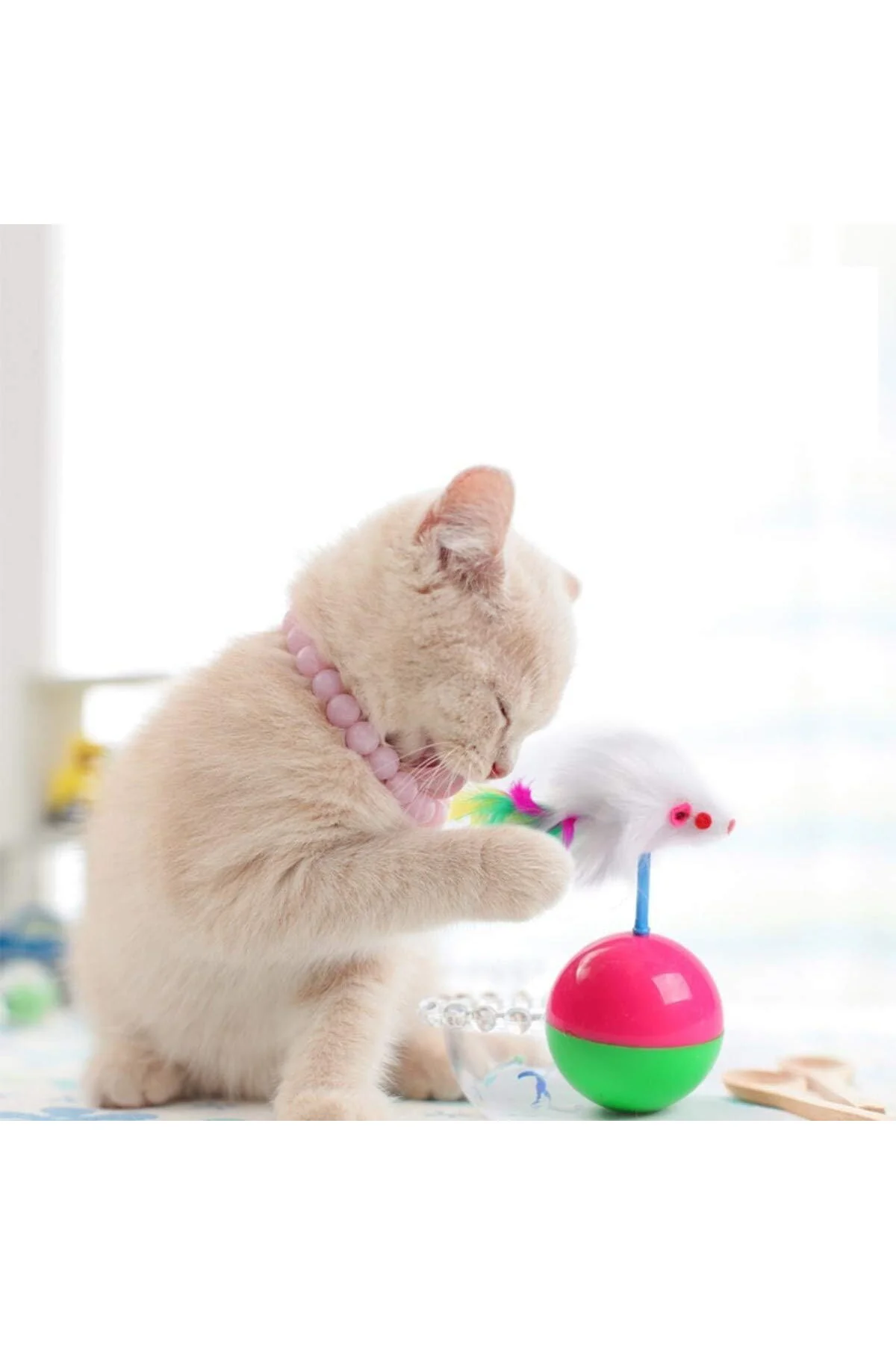 Kedi Oyun Topu Tüylü Fareli Hacı Yatmaz Eğitici Yavru Kedi Fare K