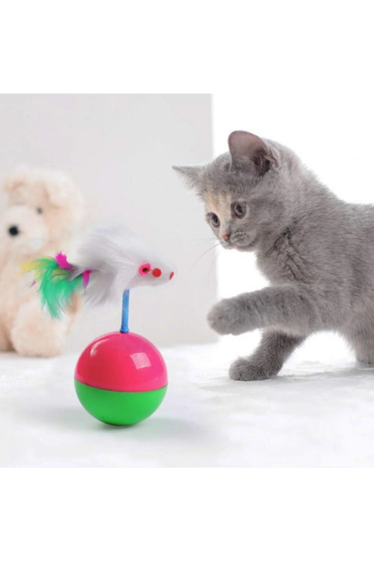 Kedi Oyun Topu Tüylü Fareli Hacı Yatmaz Eğitici Yavru Kedi Fare K