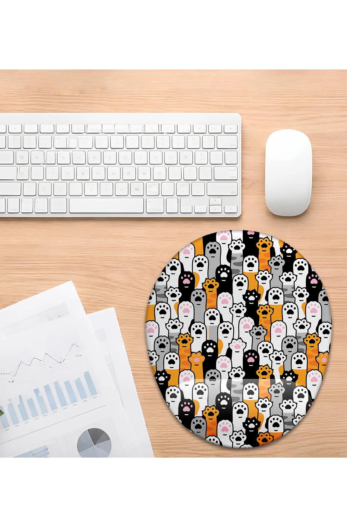 Kedi Patileri Desenli Bilek Destekli Mouse Pad Ergonomik Kaymaz T