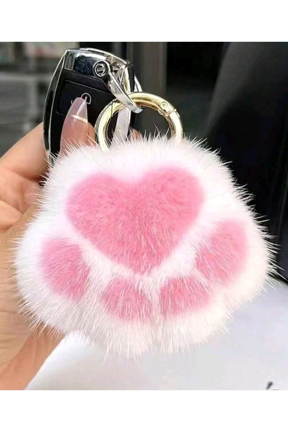 Kedi Patisi Desenli Çanta Charmi,Anahtarlık (Beyaz)