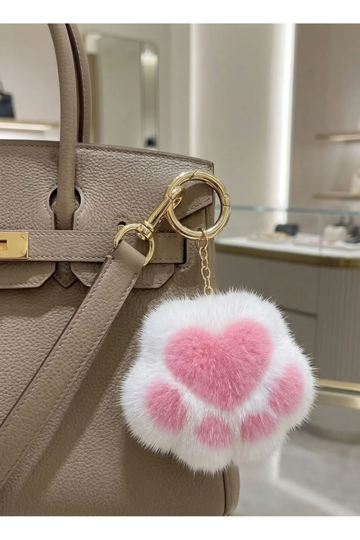 Kedi Patisi Desenli Çanta Charmi,Anahtarlık (Beyaz)