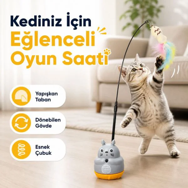 Kedi Şekilli Dönen Peluş Balıklı İnteraktif Olta Oyuncağı