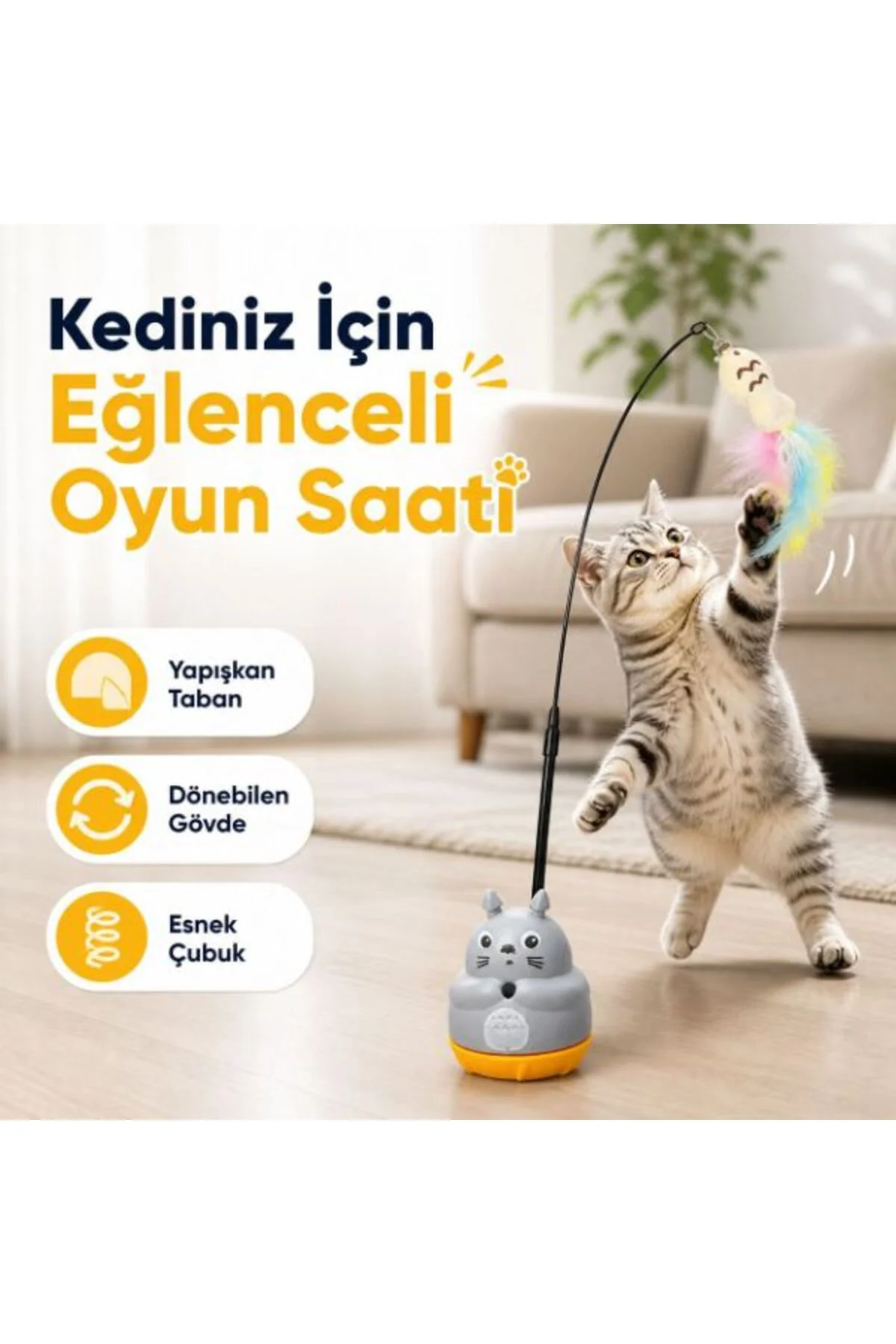 Kedi Şekilli Dönen Peluş Balıklı Olta Oyuncağı