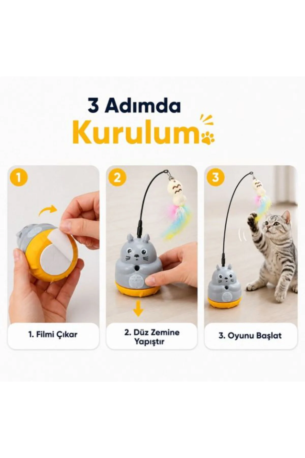Kedi Şekilli Dönen Peluş Balıklı Olta Oyuncağı