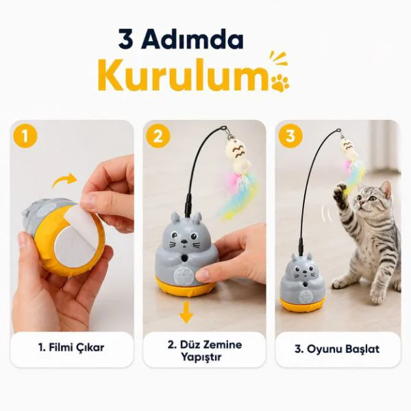 Kedi Şekilli Dönen Peluş Balıklı İnteraktif Olta Oyuncağı