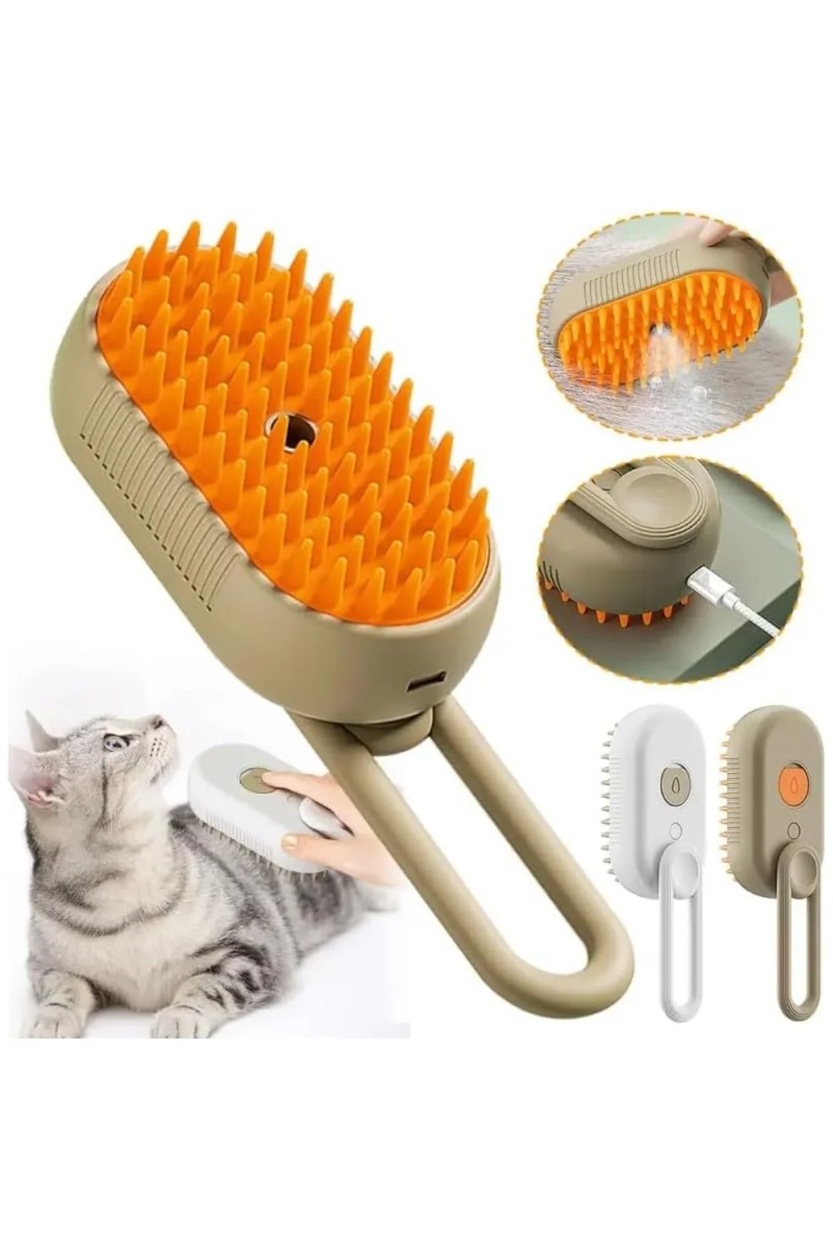 Kedi Tarağı Buhar Fırçası – 3'ü 1 Arada Tüy Temizleyici, Masaj Et