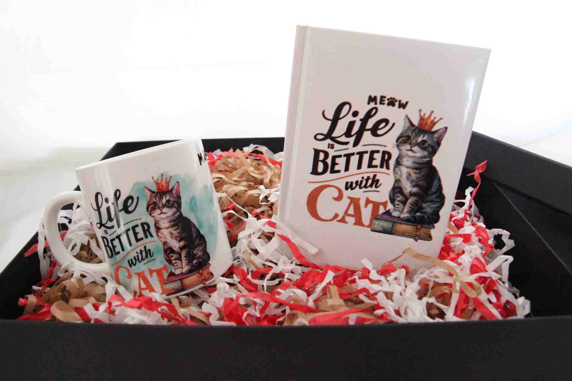 Kedi Tasarımlı Kupa Bardak ve Defter Hediye Kutusu