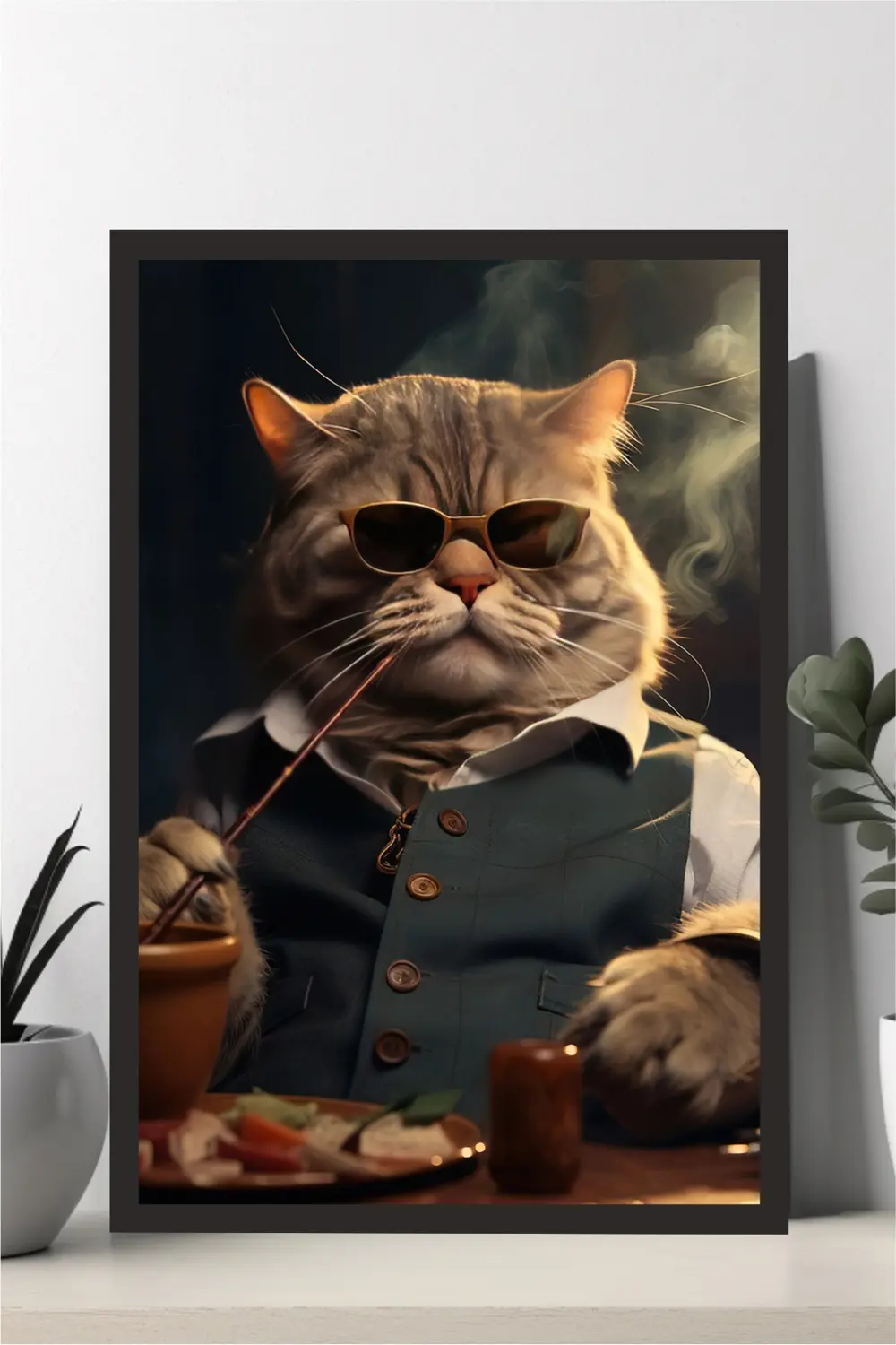 Kedi tasarımlı Çerçeve Görünümlü Mdf Tablo