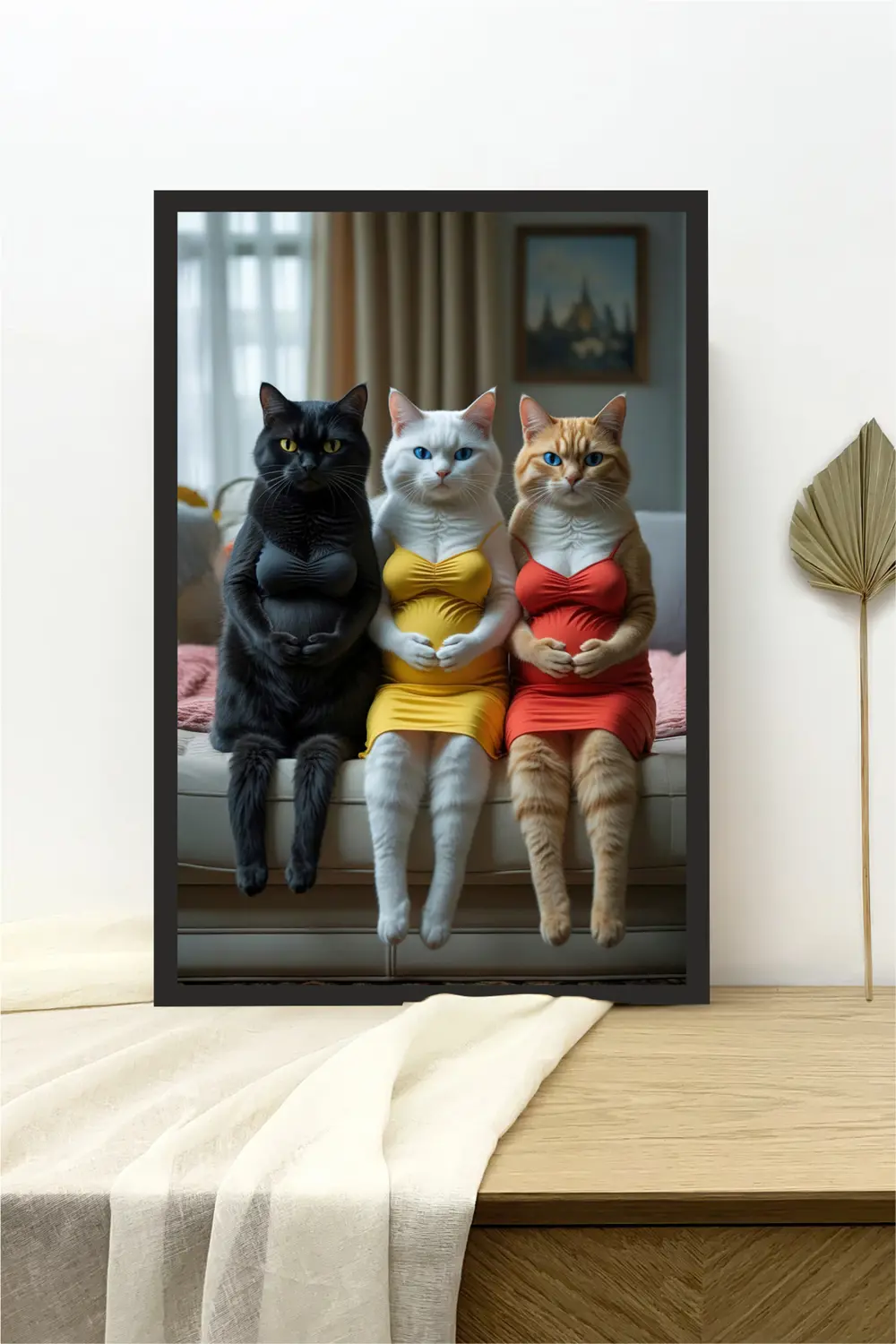 Kedi tasarımlı Çerçeve Görünümlü Mdf Tablo