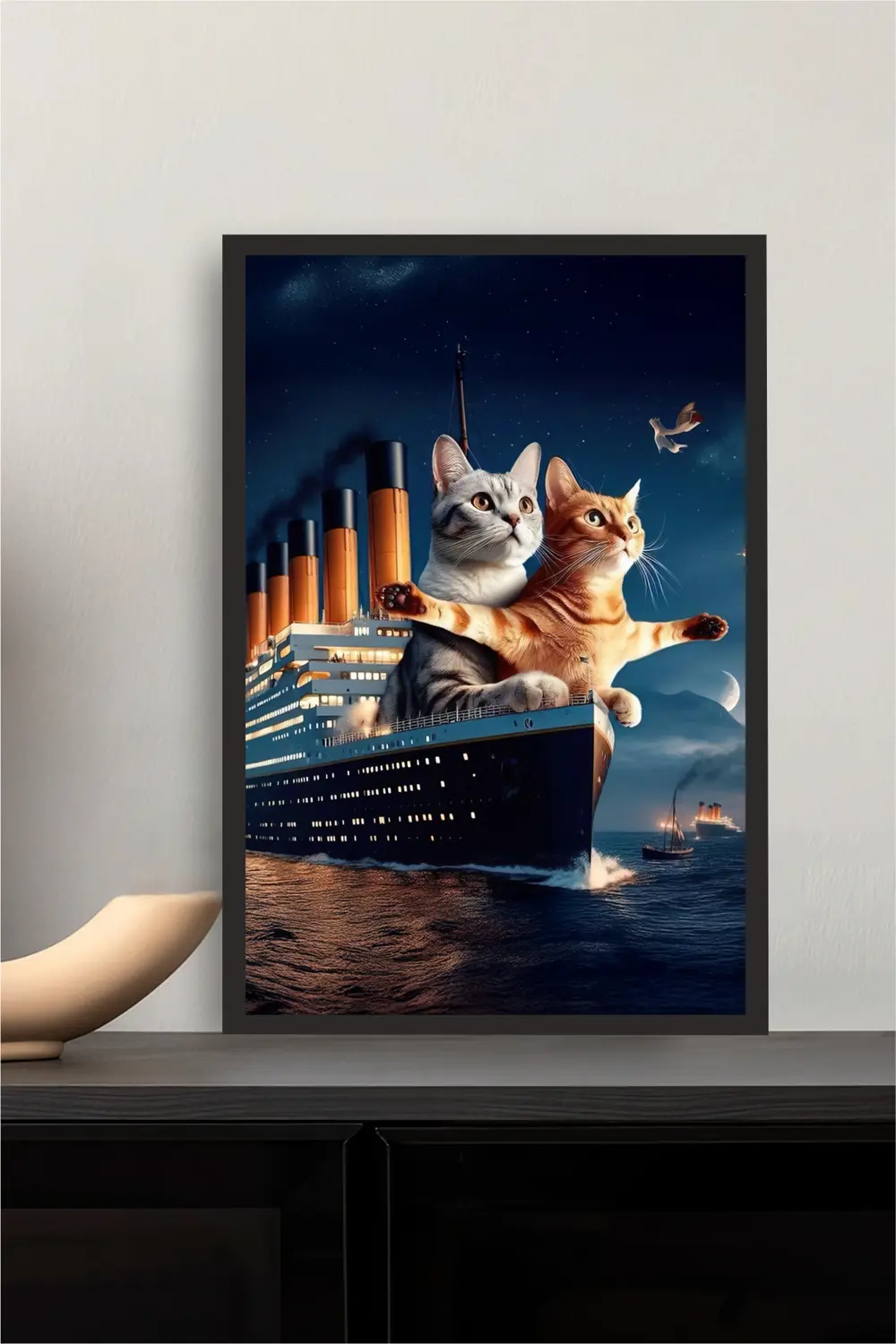 Kedi tasarımlı Çerçeve Görünümlü Mdf Tablo