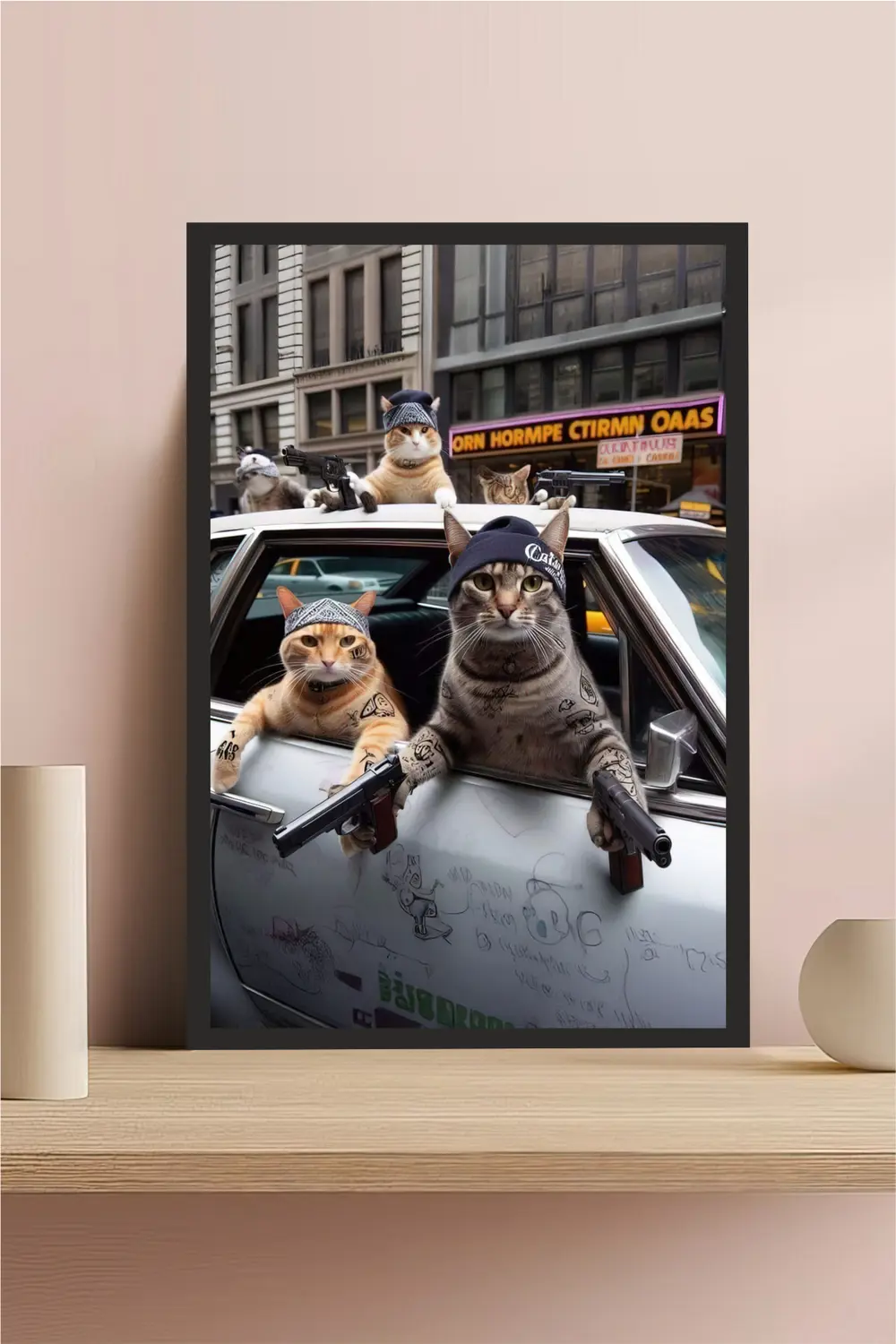 Kedi tasarımlı Çerçeve Görünümlü Mdf Tablo