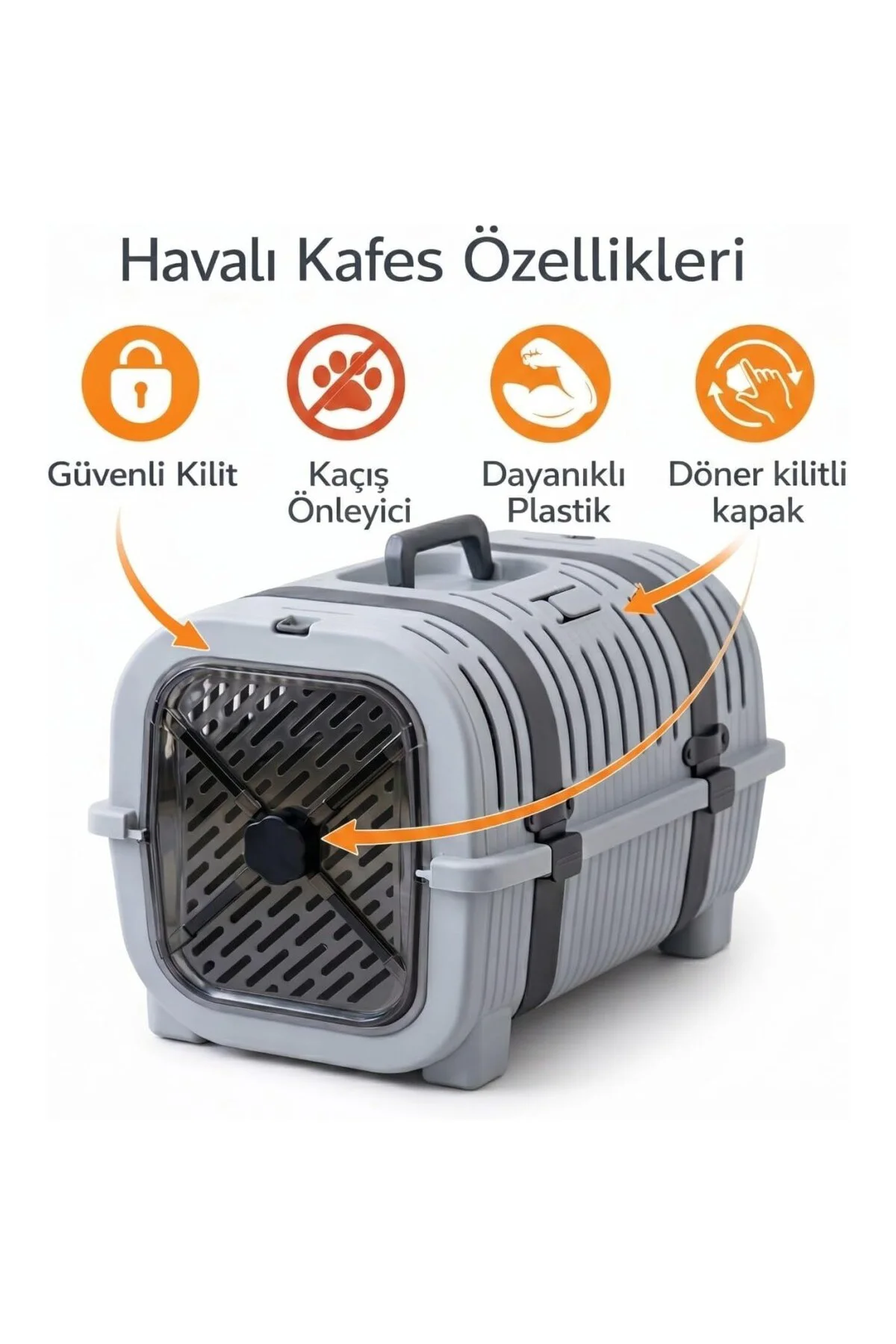 Kedi Taşıma Çantası Plastik Kafes Kilitlenebilir Kapaklı Havalı T