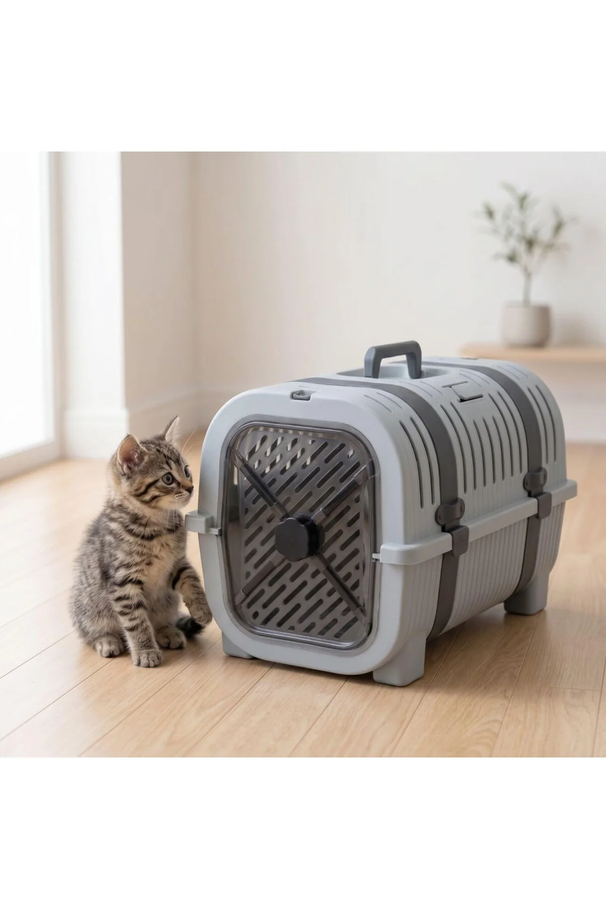 Kedi Taşıma Çantası Plastik Kafes Kilitlenebilir Kapaklı Havalı T