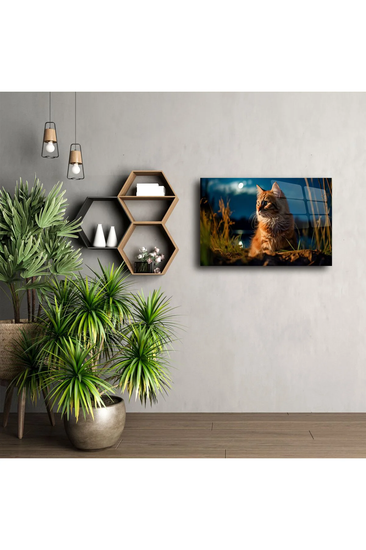 Kedi Temalı Temperli Cam Duvar Tablosu Kedi Temalı Temperli Cam Duvar Tablosu