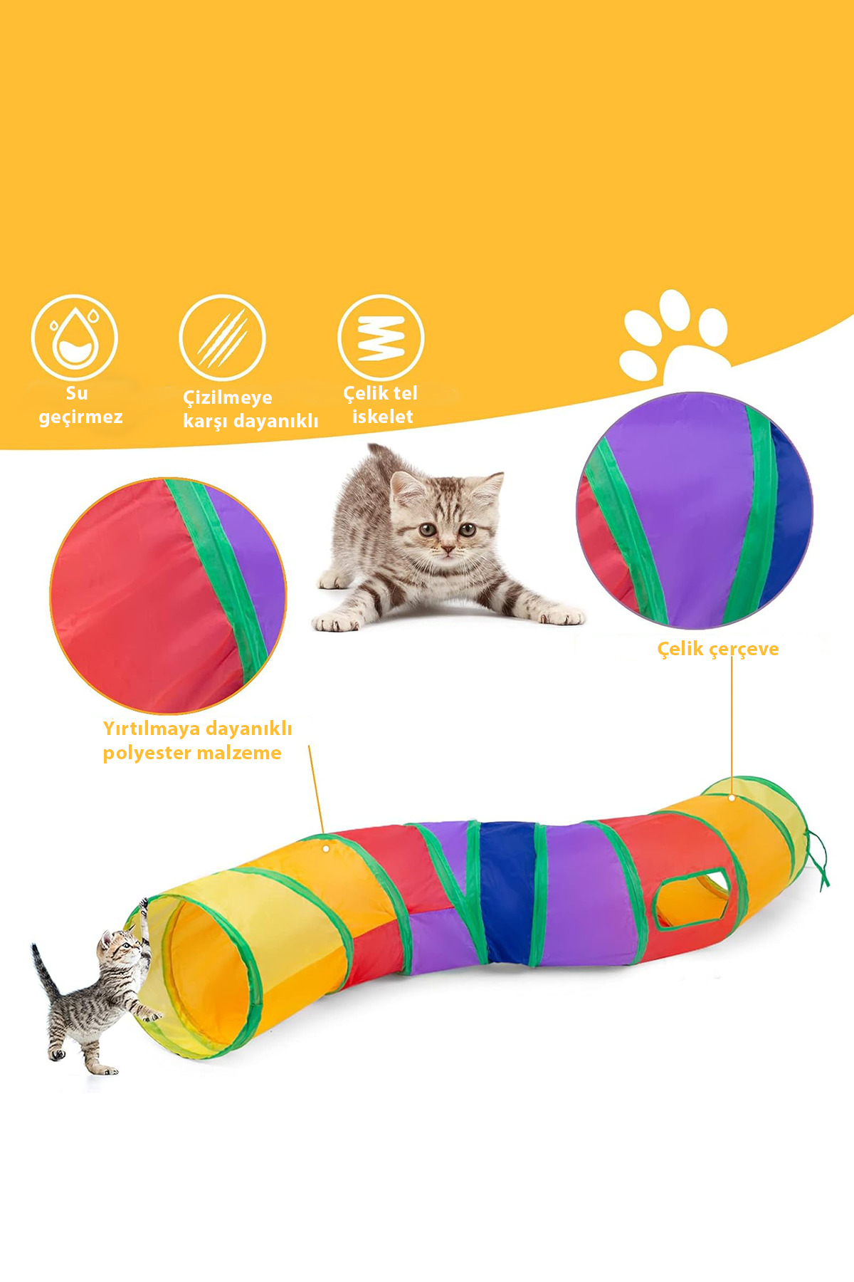 New Market Kedi Tünel Oyuncaklari Gökkuşaği Yirtilmaz Kedi Tüneli Köpek Oyun